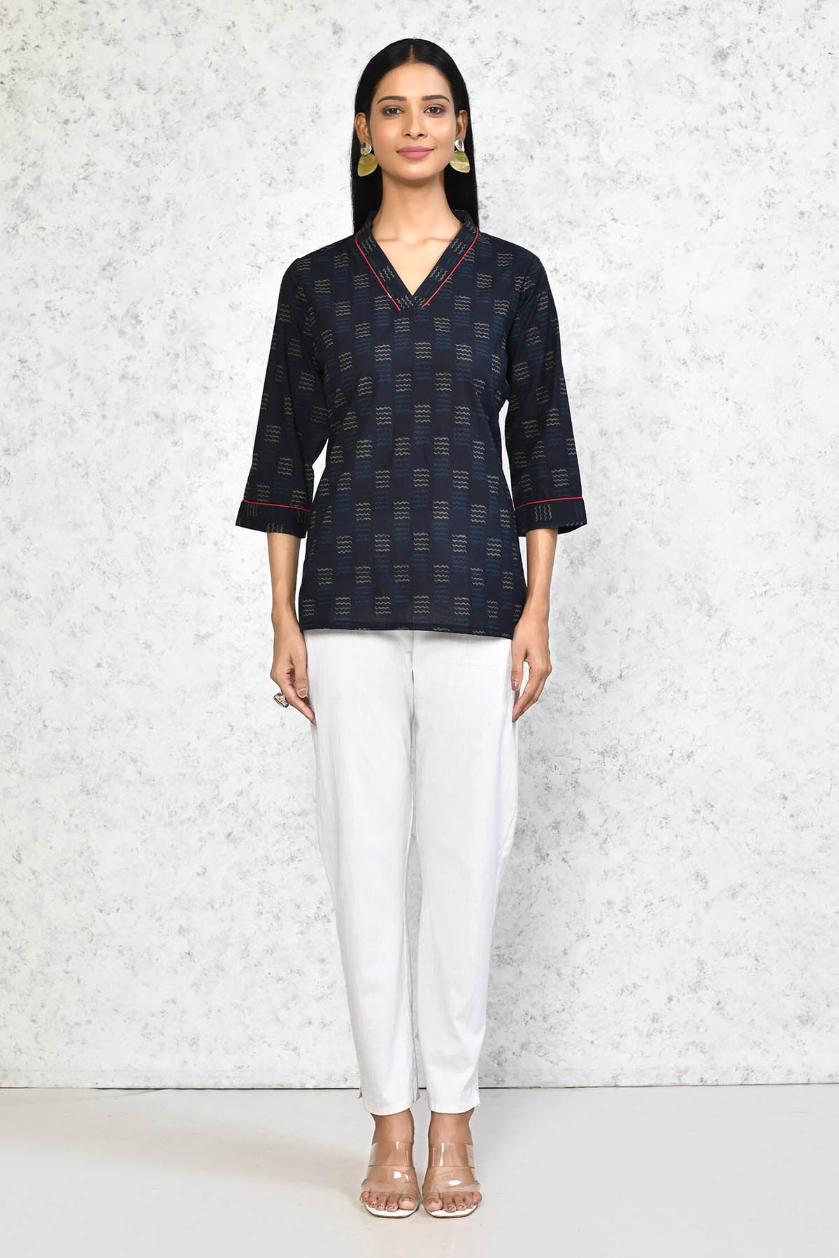 Blue Cotton Printed Top