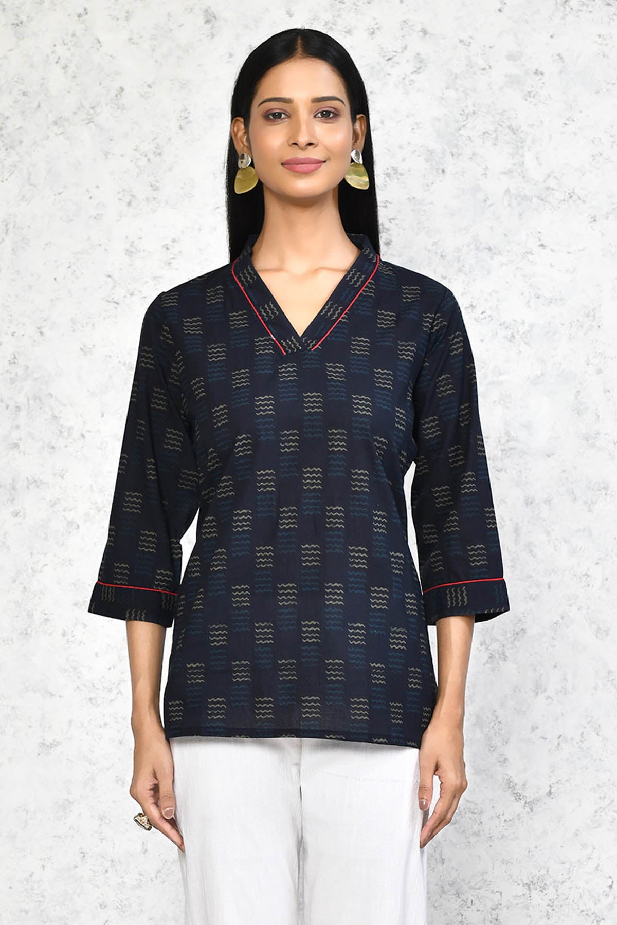 Blue Cotton Printed Top