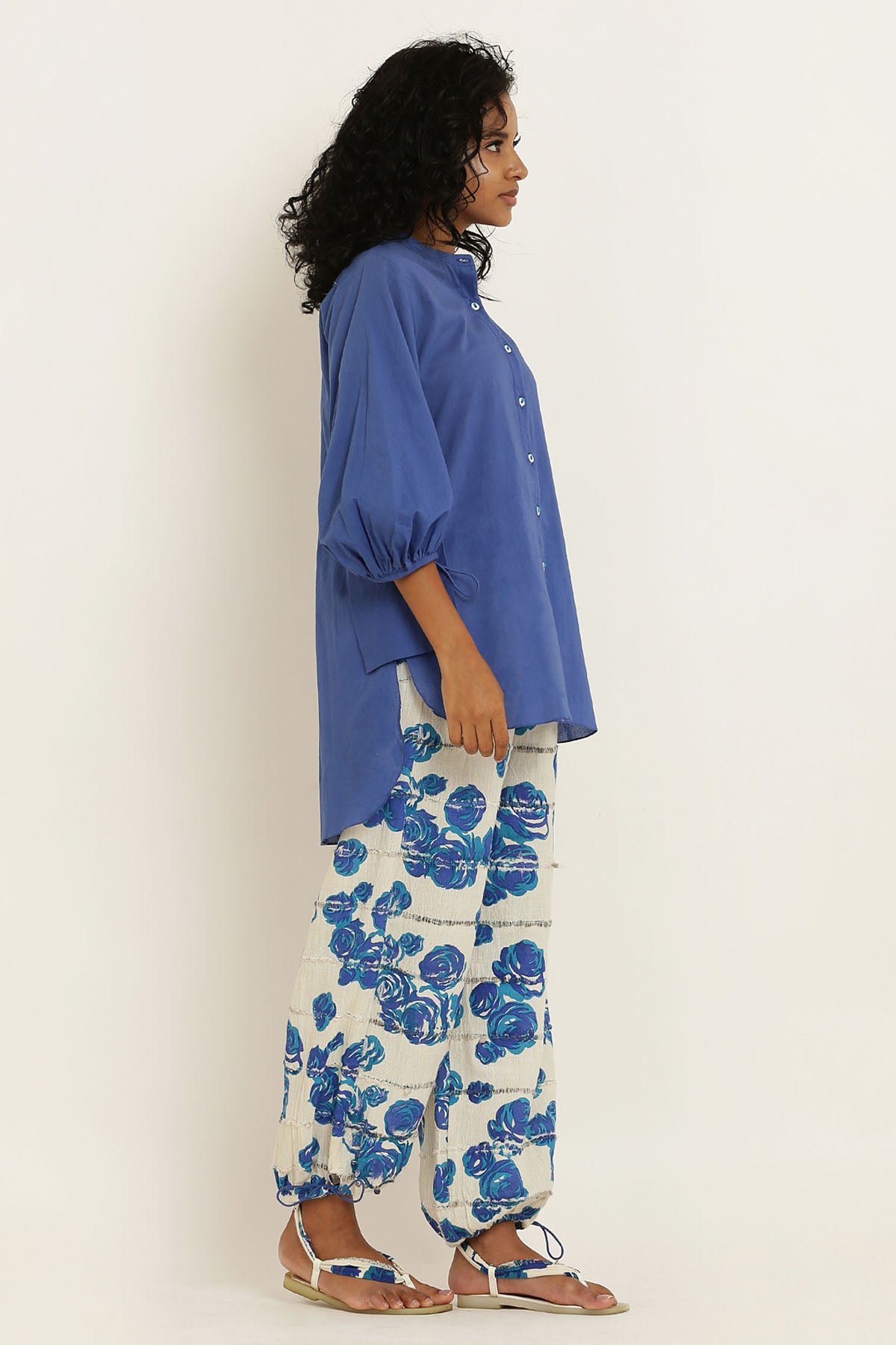 Blue Cotton Shirt & Floral Pants