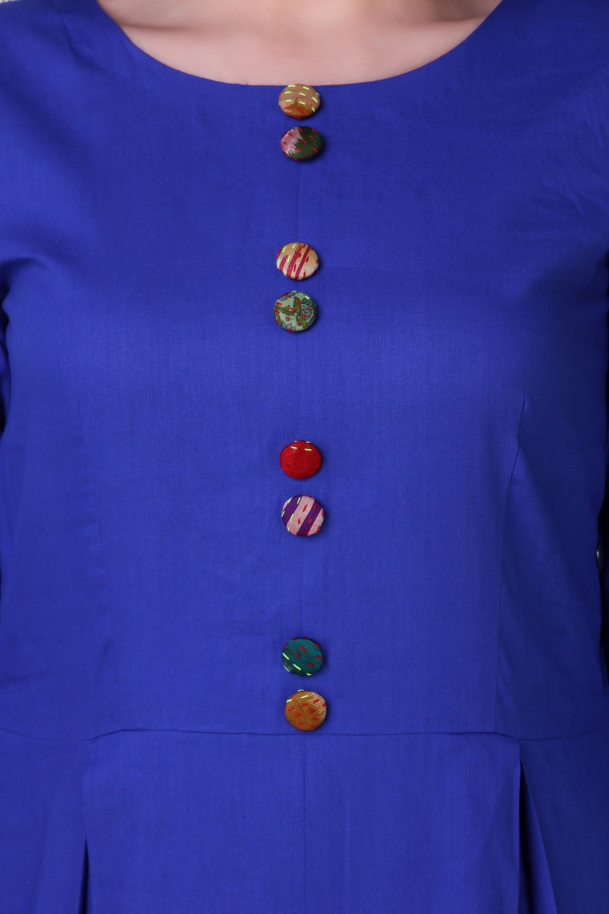 Blue Cotton Silk Kantha Dress