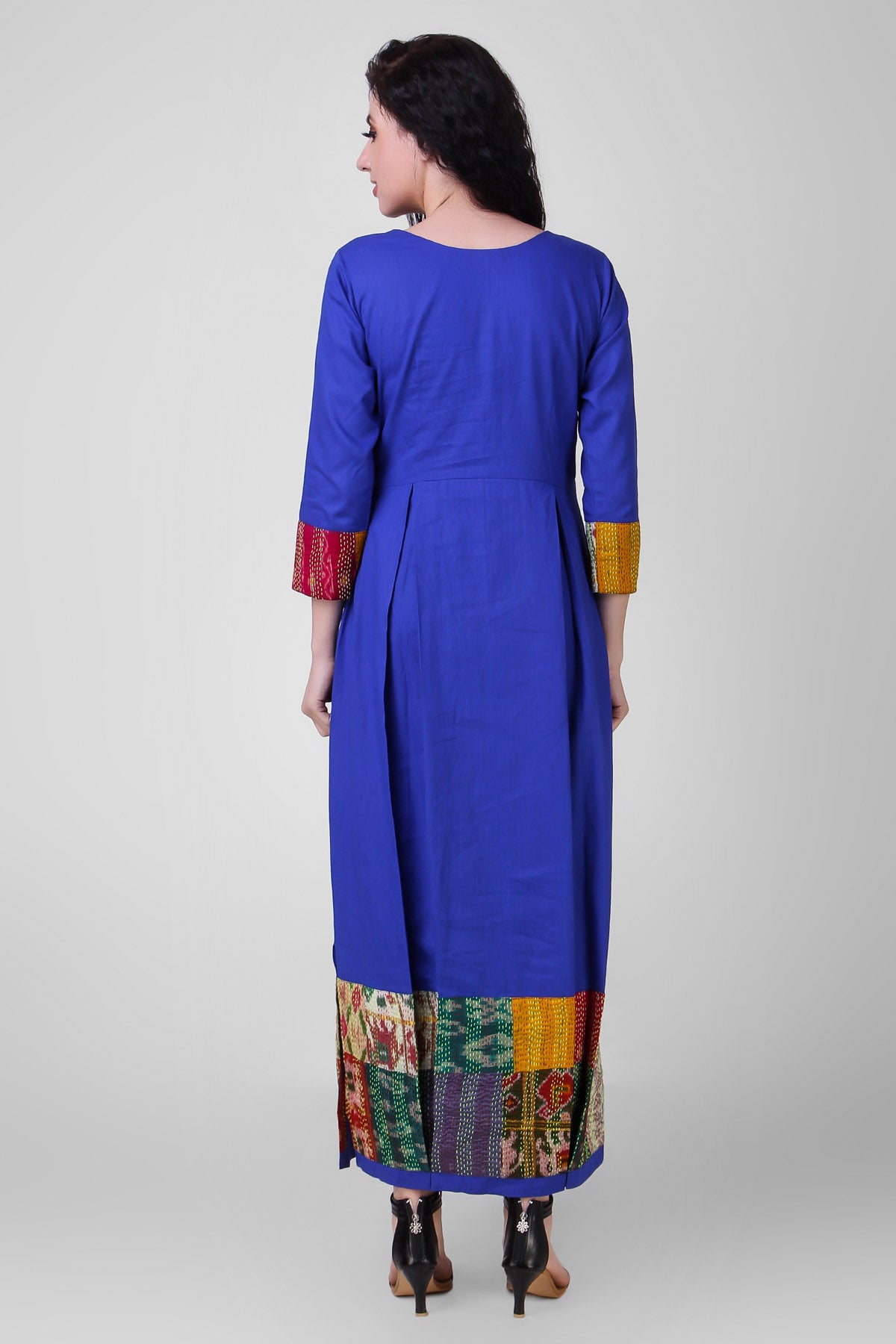Blue Cotton Silk Kantha Dress