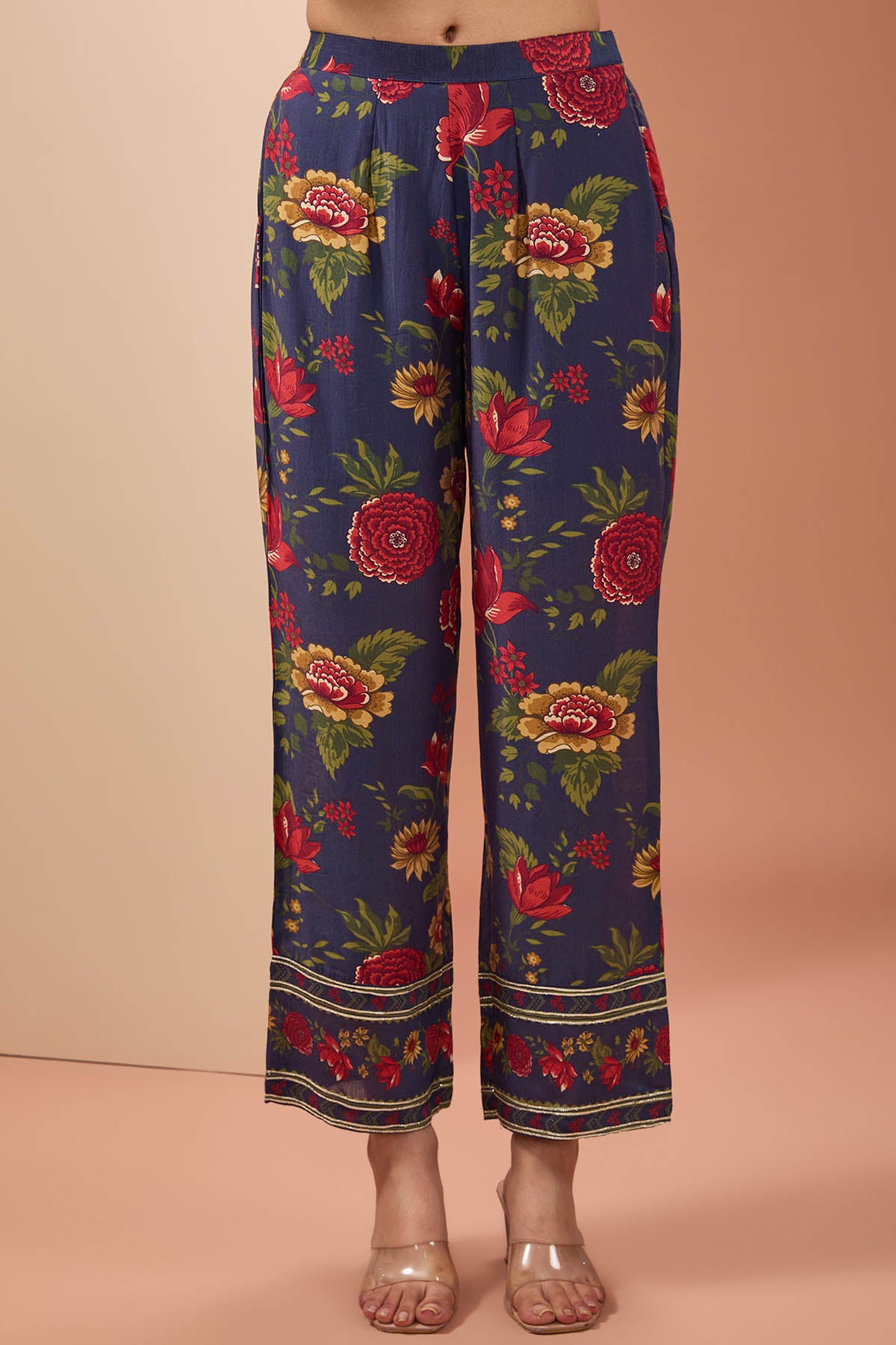 Blue Cotton Silk Print Kurta Set