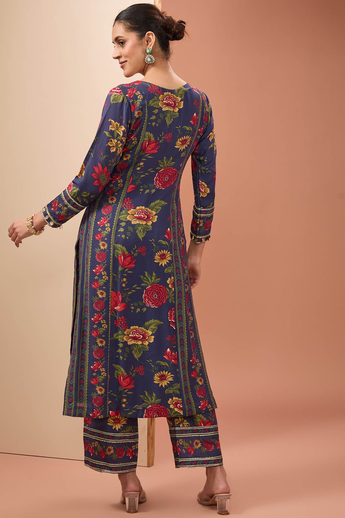 Blue Cotton Silk Print Kurta Set