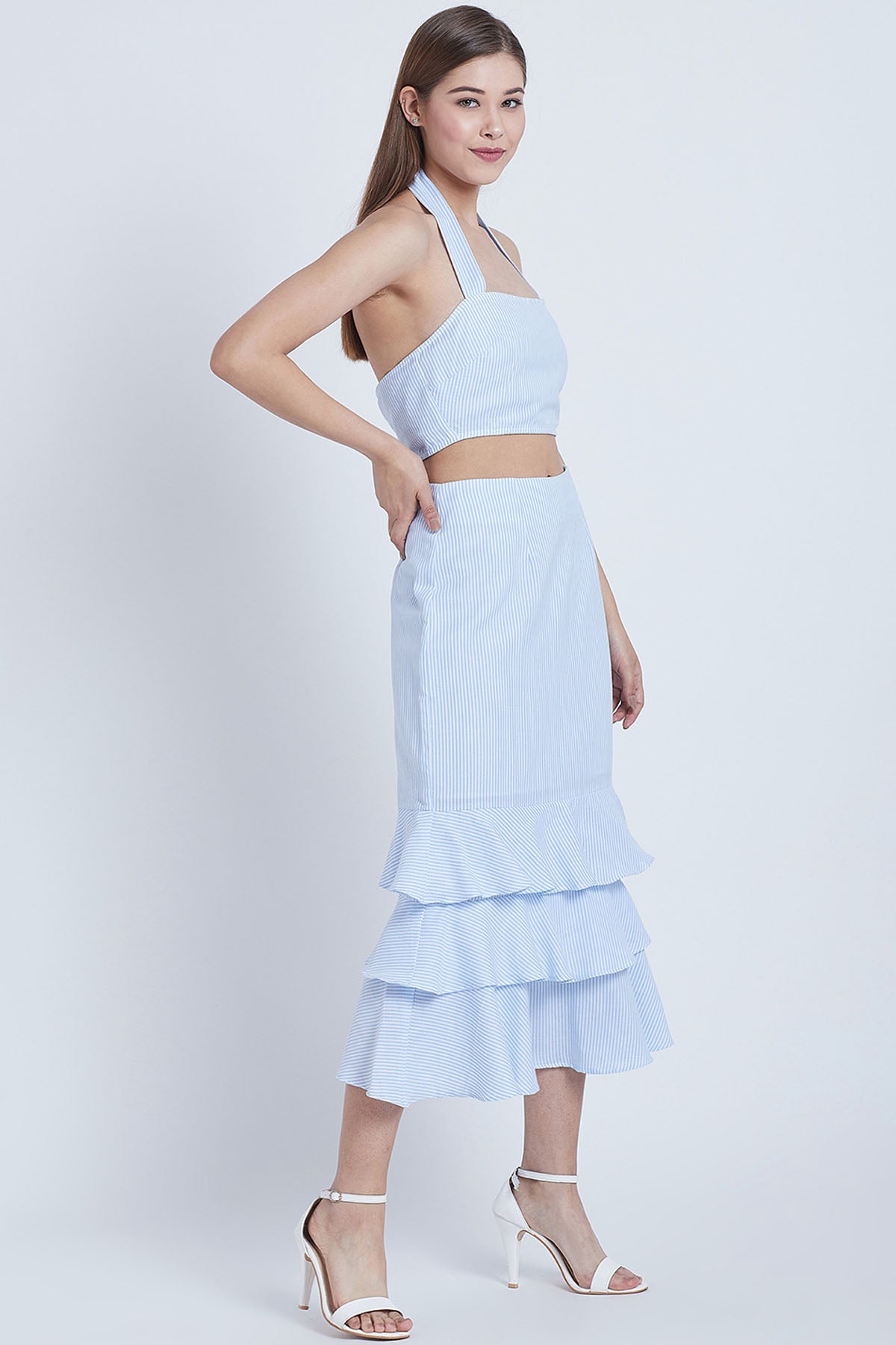 Blue Cotton Tiered Co-ord Set