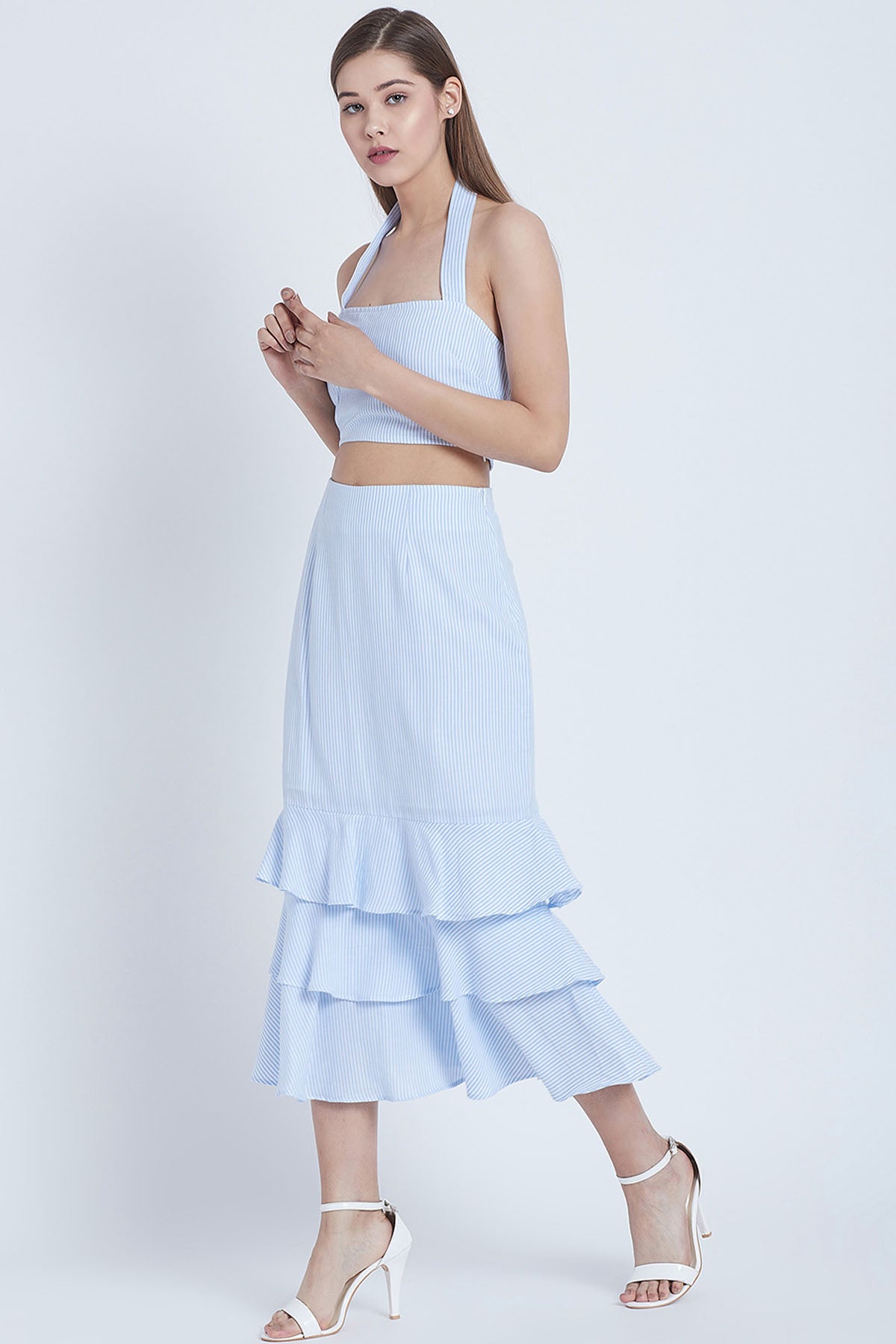 Blue Cotton Tiered Co-ord Set