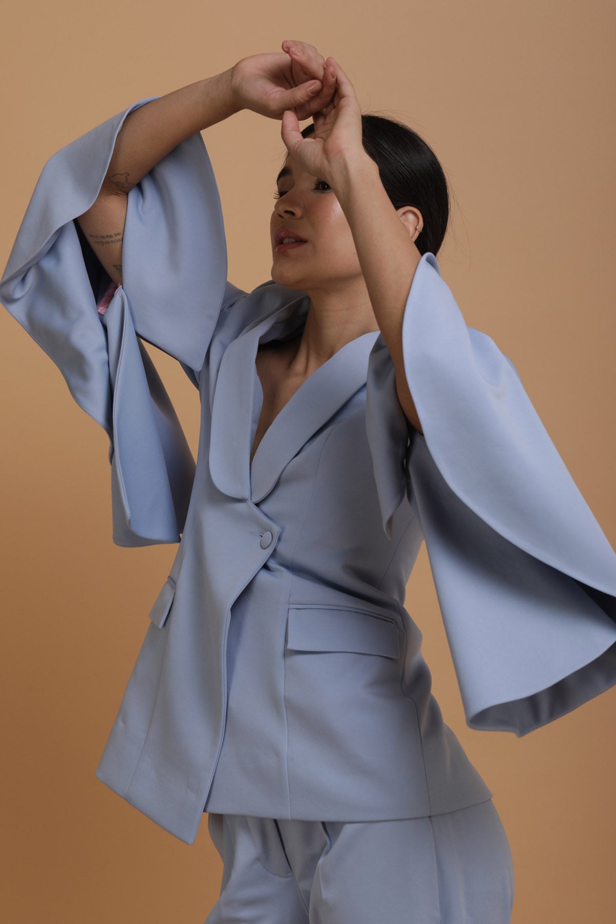 Blue Crepe Blazer Set