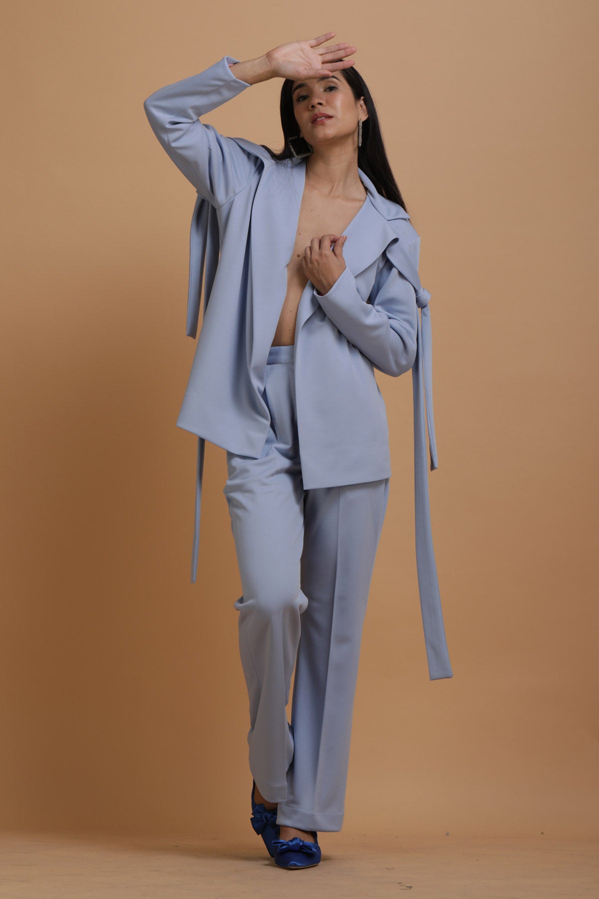 Blue Crepe Blazer Co-ord Set