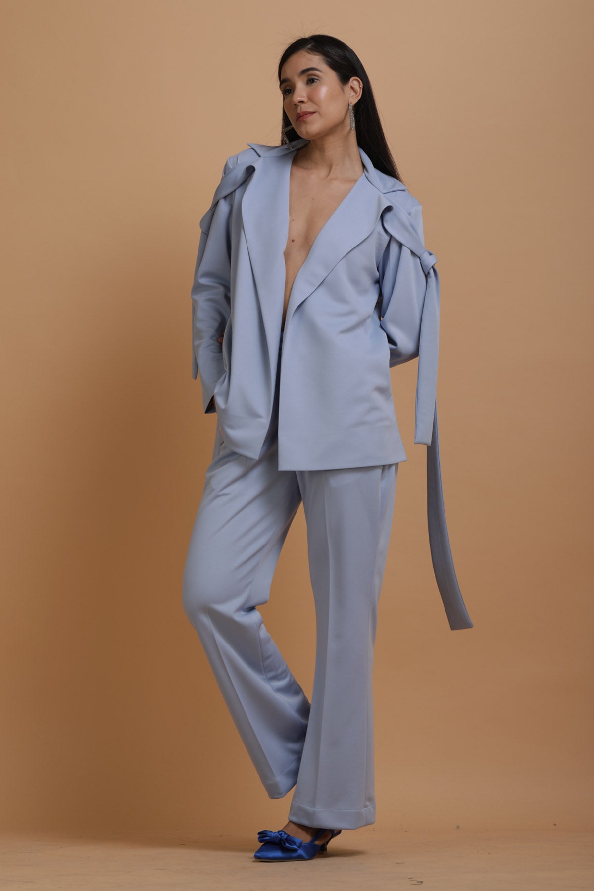 Blue Crepe Blazer Co-ord Set