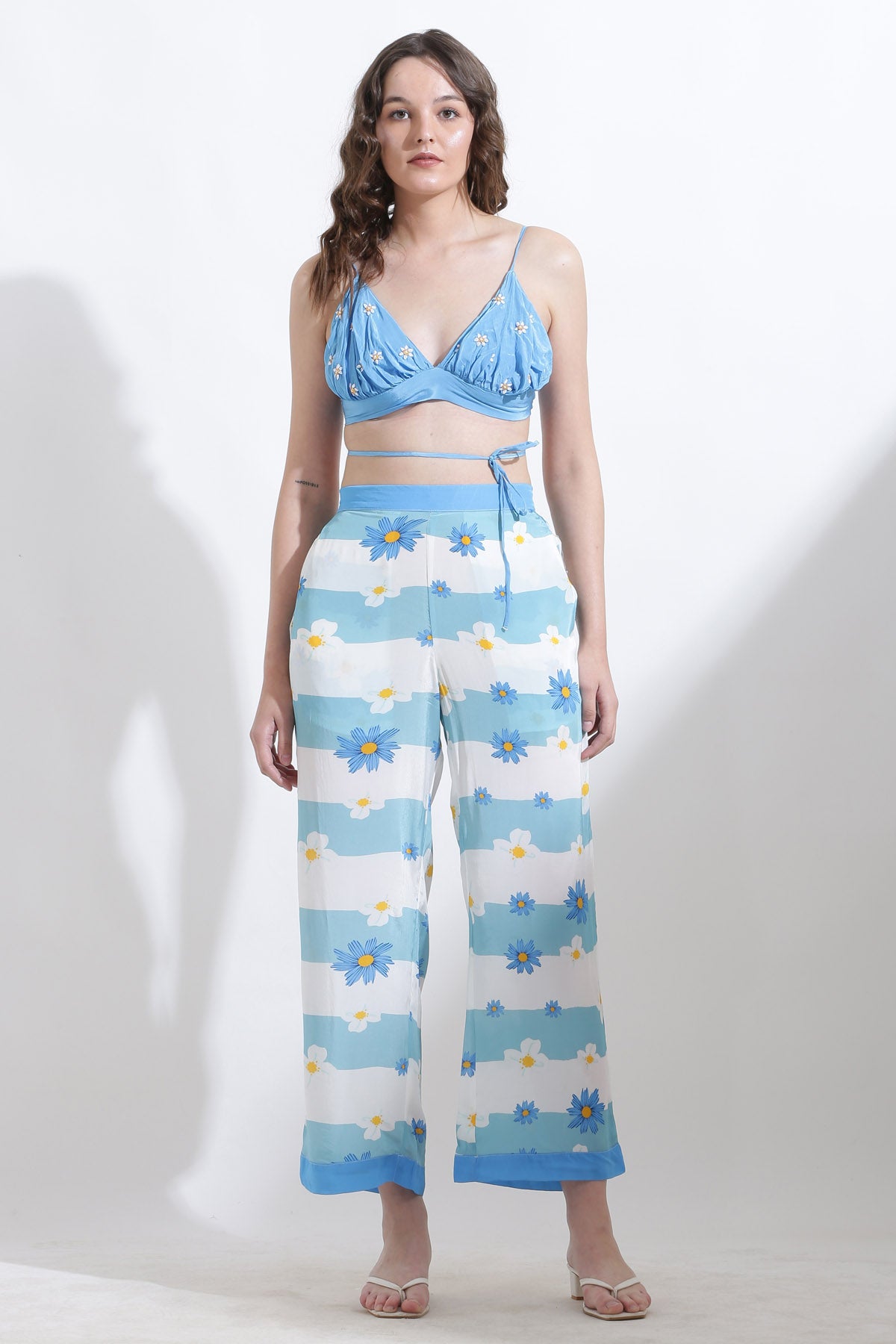 Blue Crepe Floral Motif Bralette