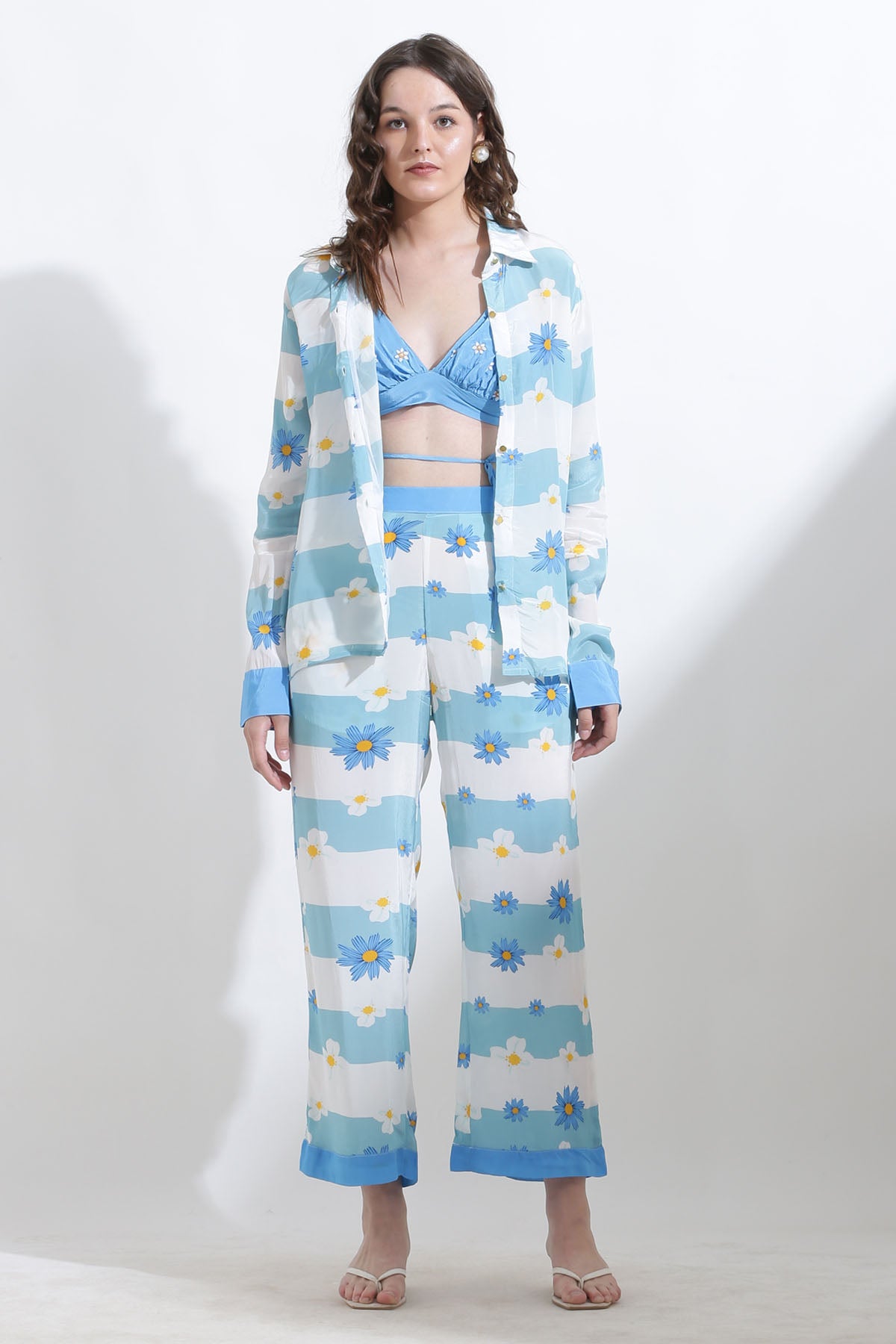 Blue Crepe Floral Motif Bralette