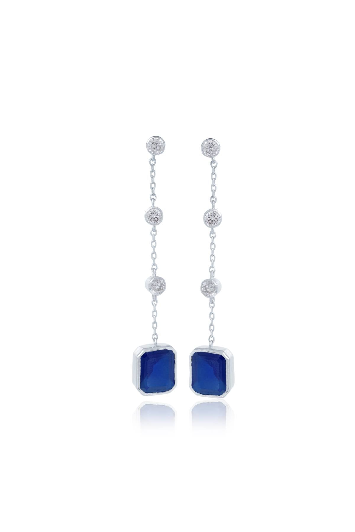 Blue Dangling Long Chain Earrings