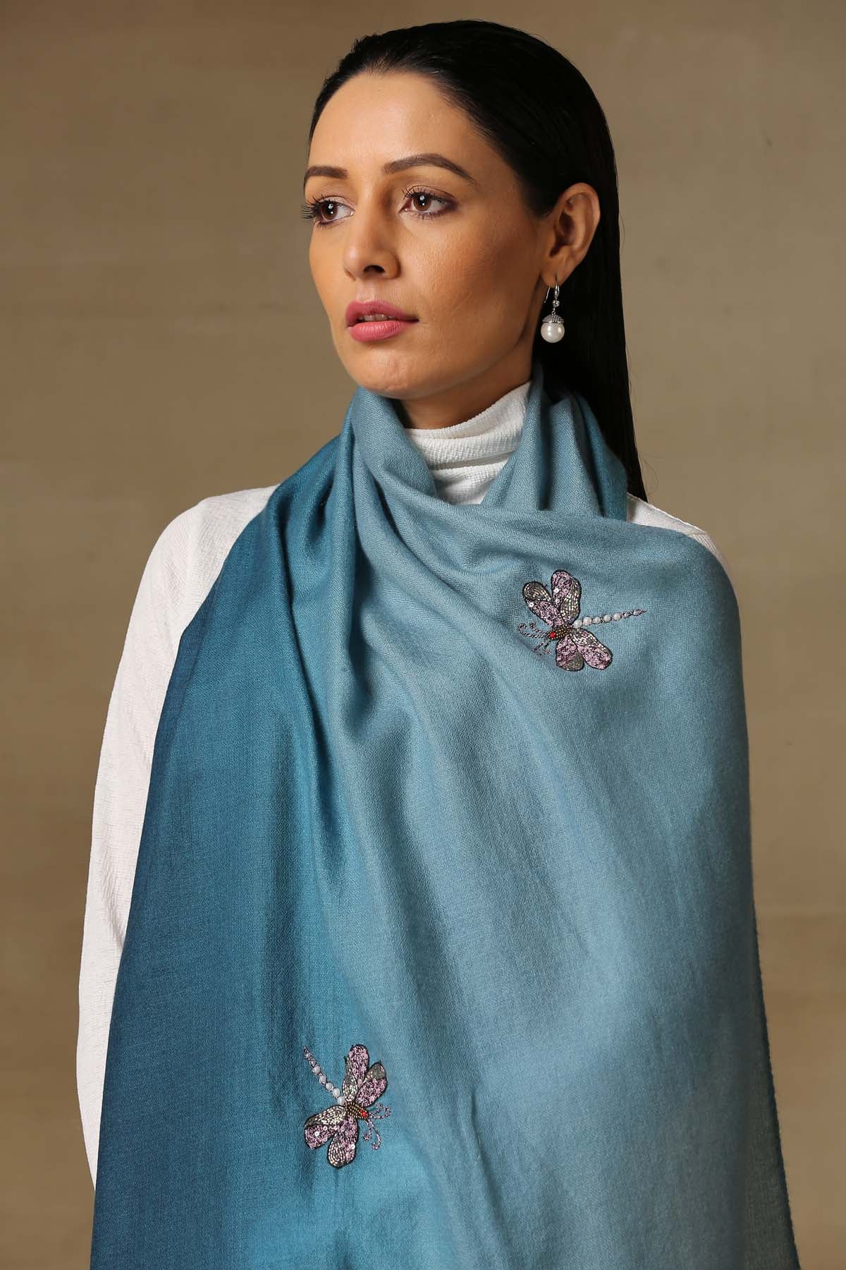 Blue Dragonfly Embroidered Stole