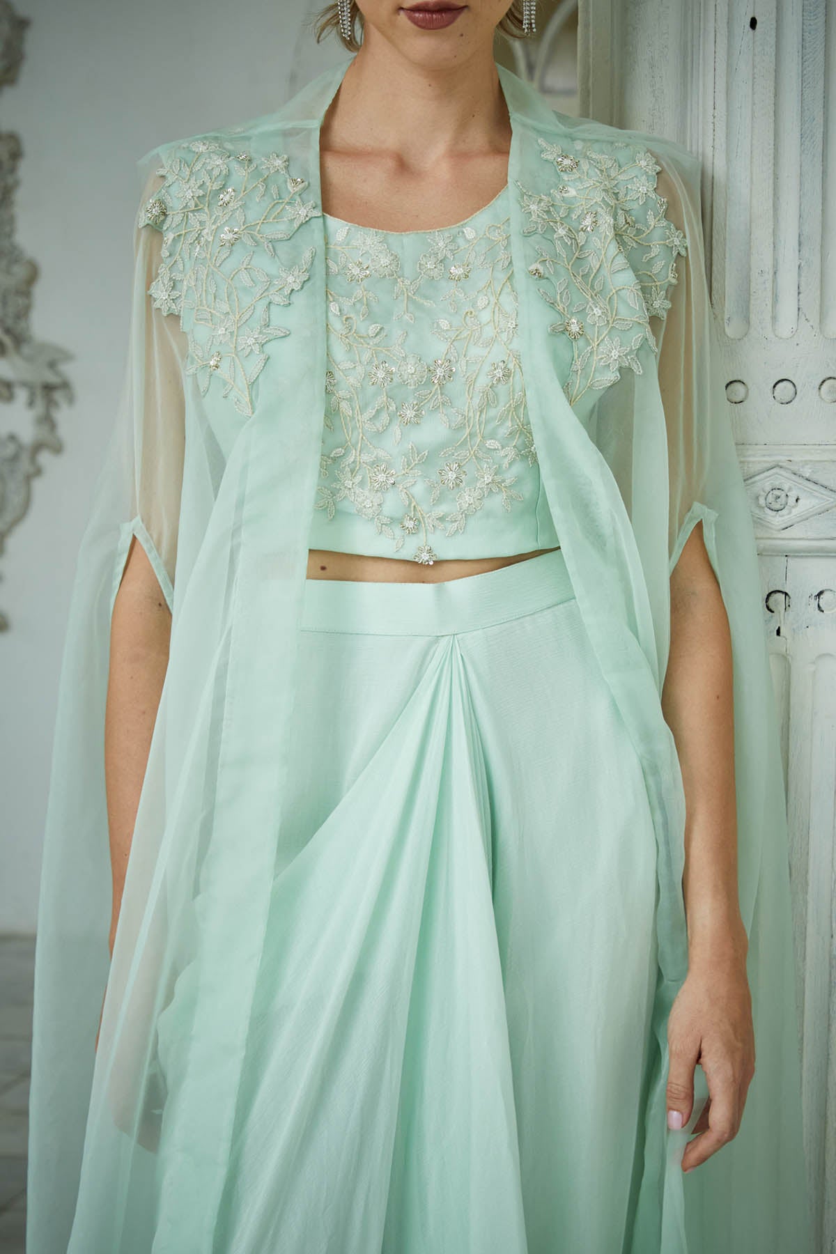 Blue Drape Skirt & Jacket Set