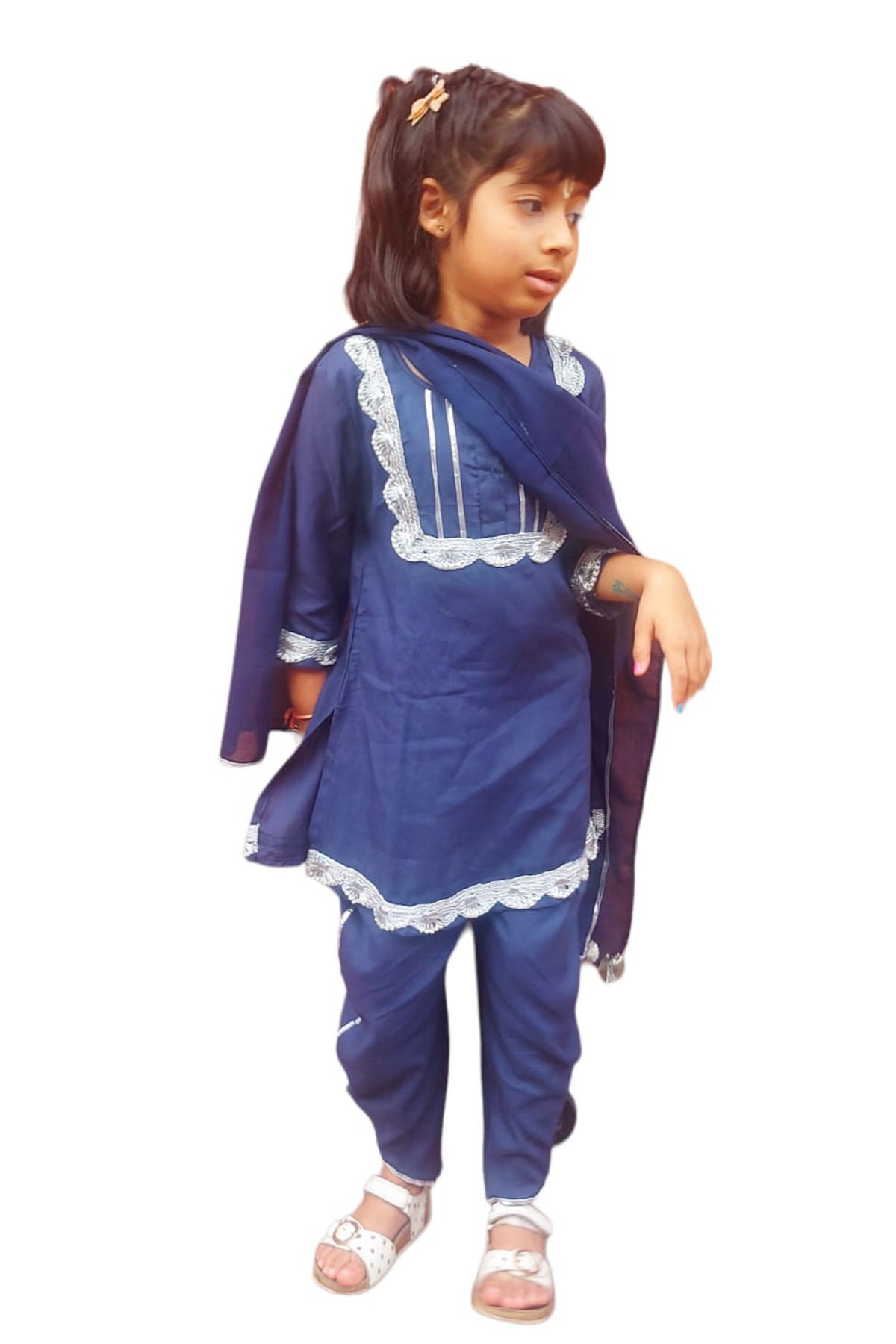 Blue Embellished Kurta & Dhoti Set