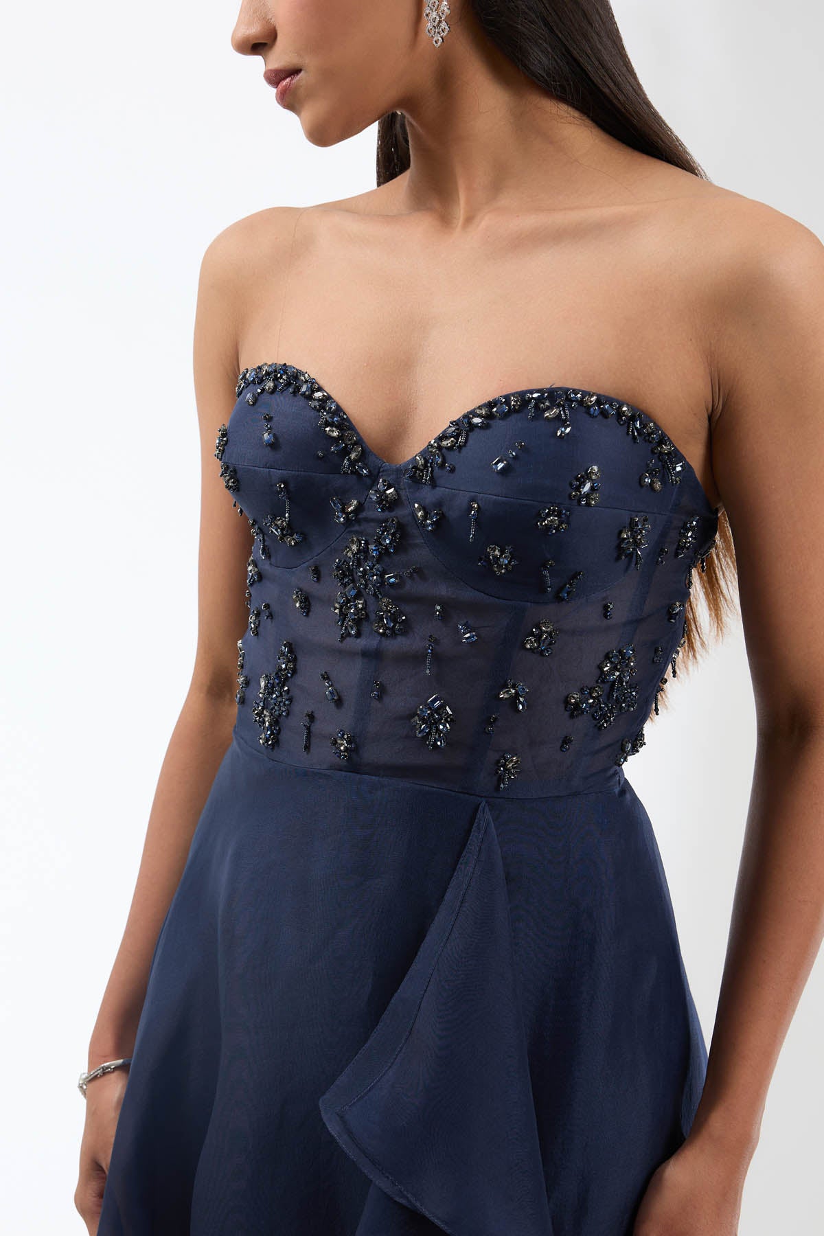 Blue Embroidered Corset Gown