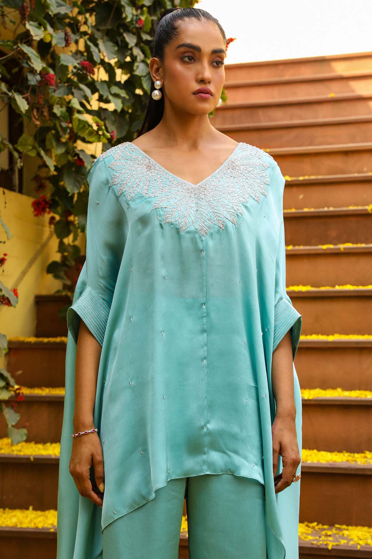Sky Blue Chiffon Kaftan Set