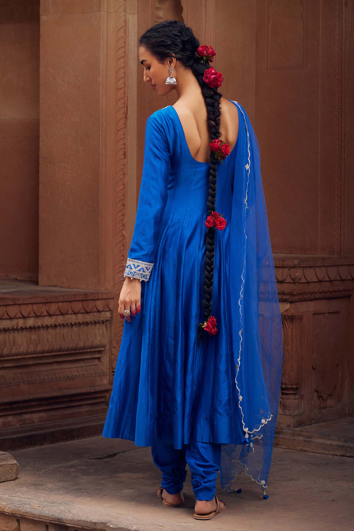Blue Embroidered Kalidar Set
