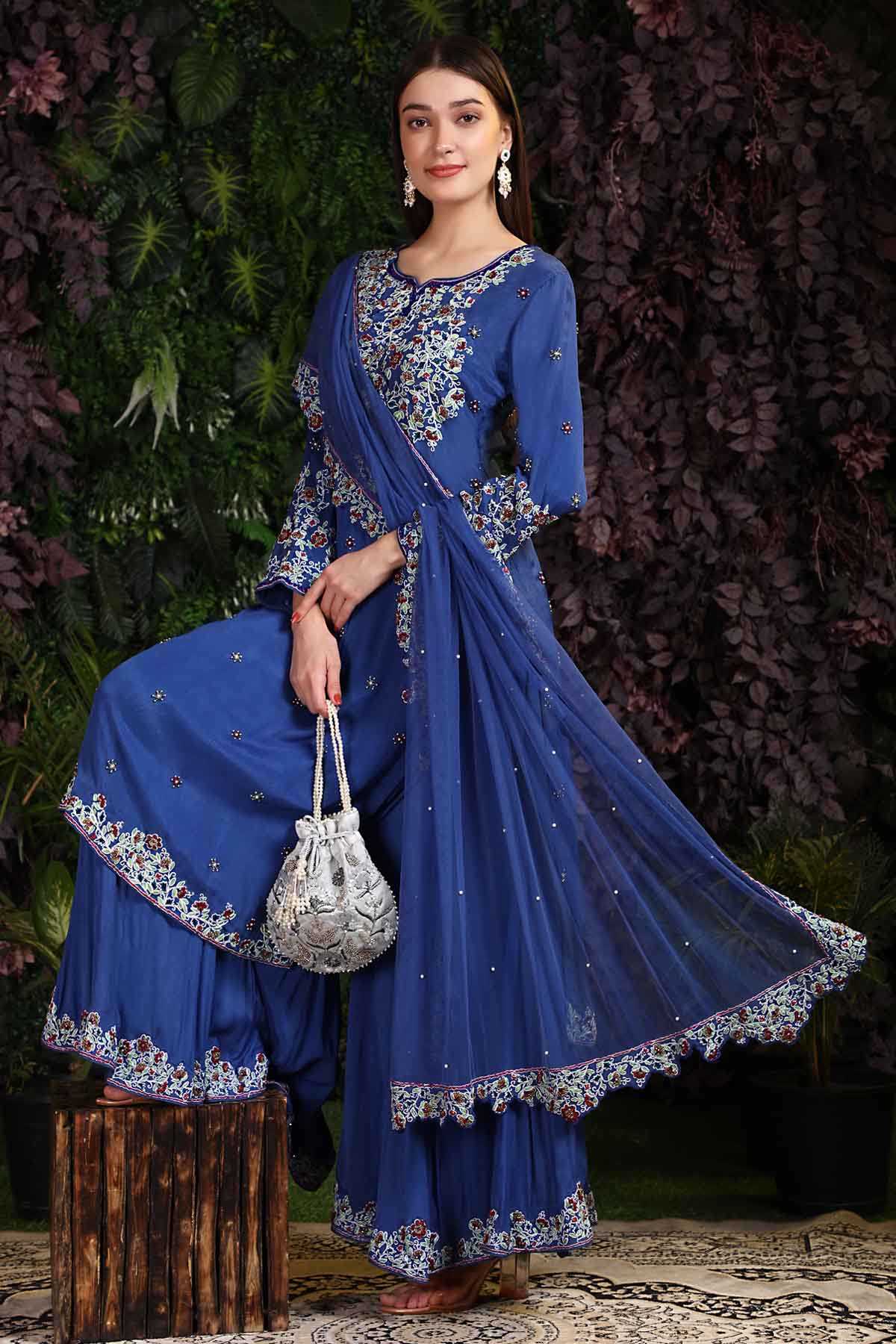 Blue Embroidered Palazzo Set