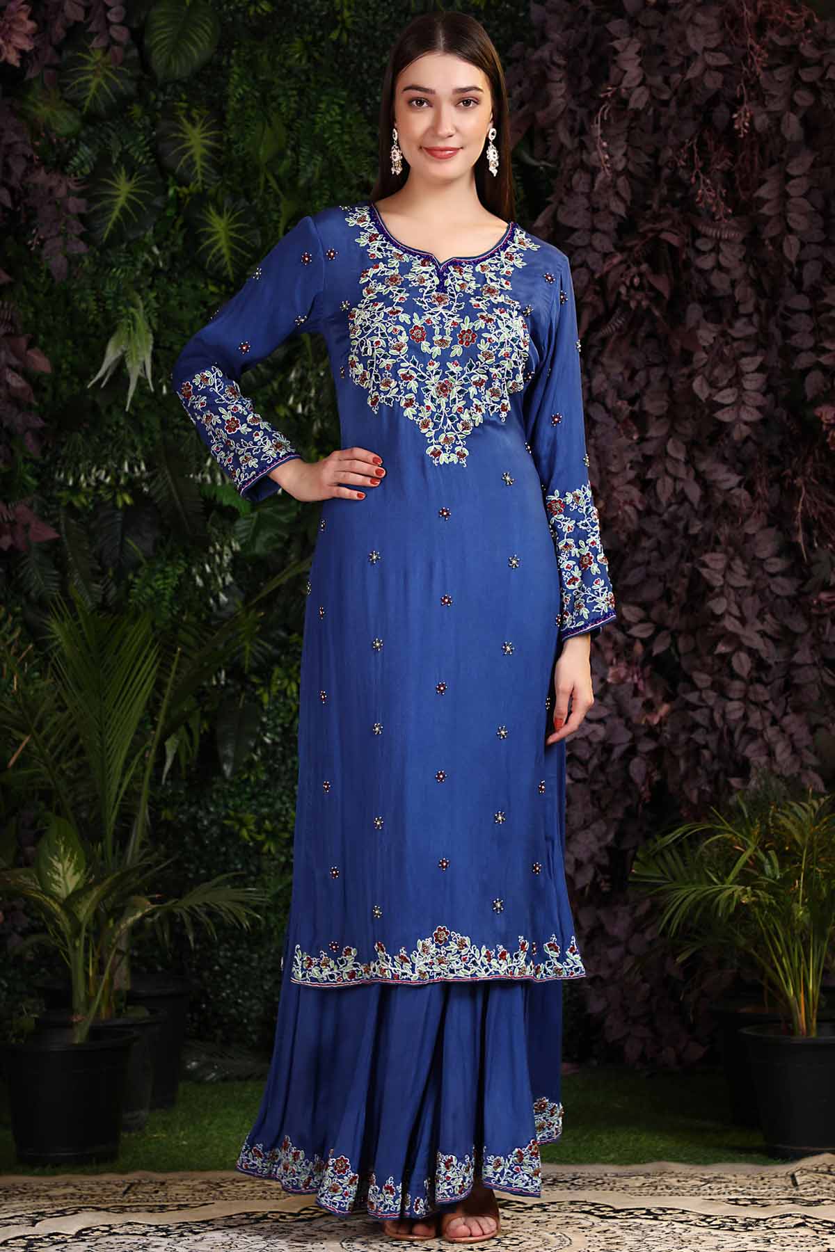 Blue Embroidered Palazzo Set