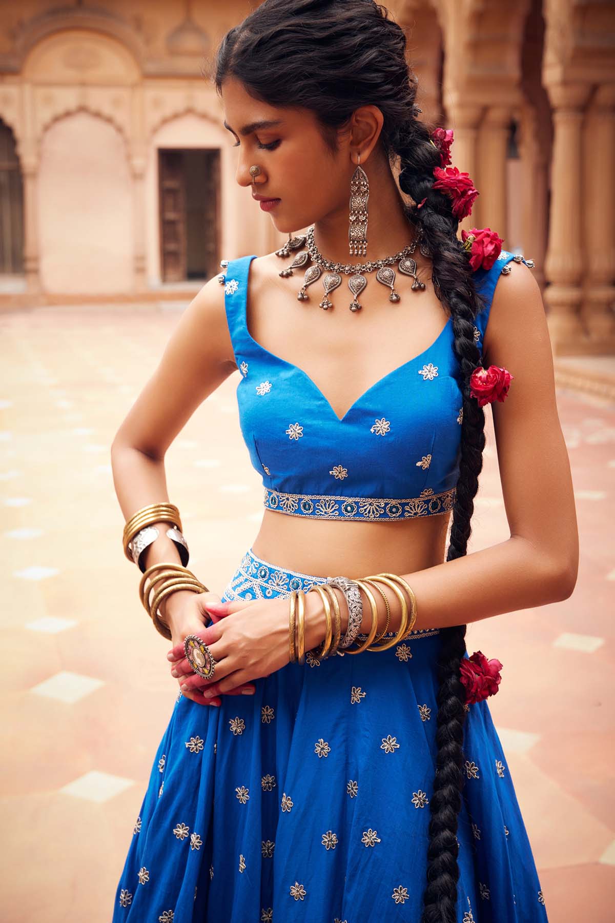 Electric Blue Emb Lehenga Set
