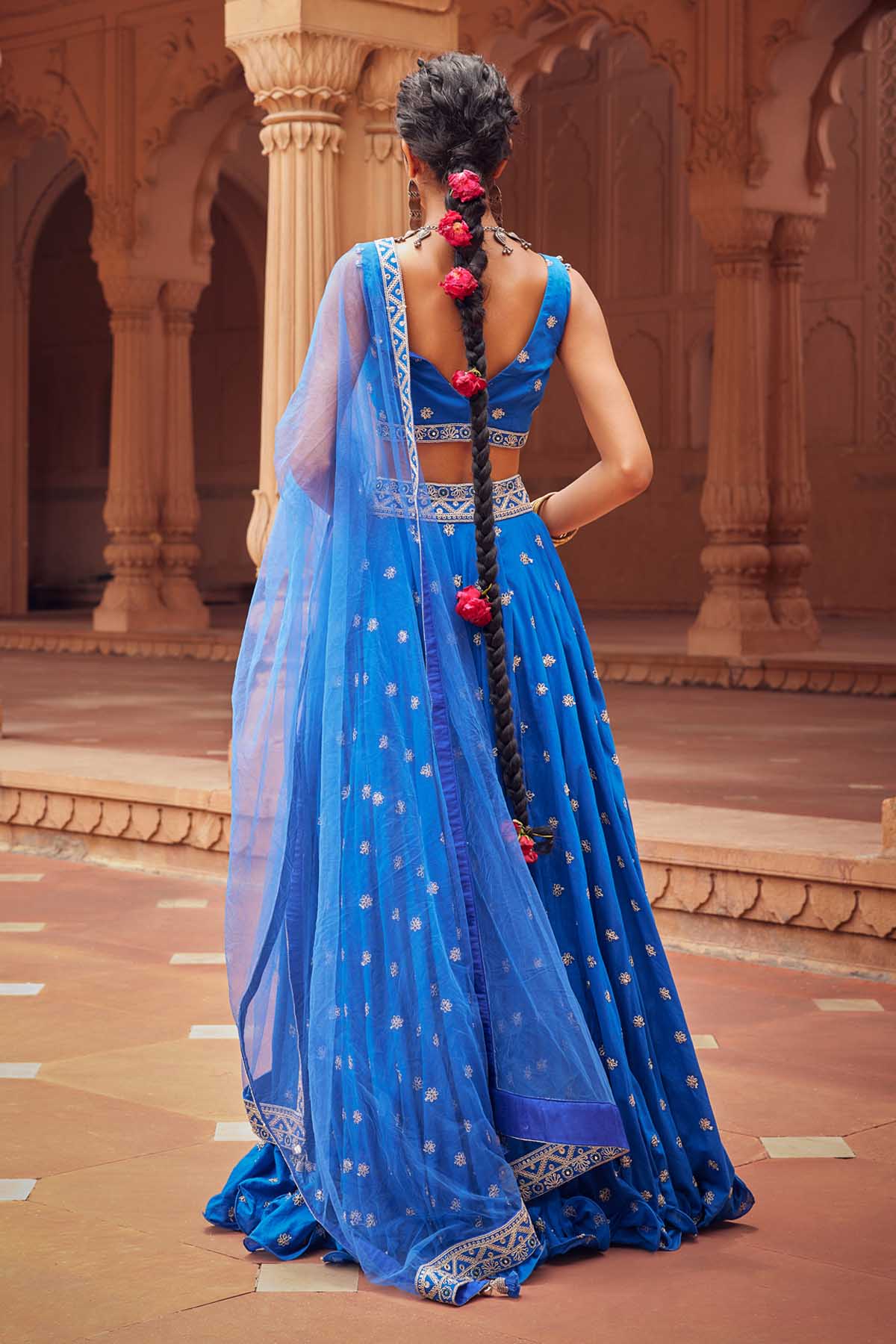 Electric Blue Emb Lehenga Set