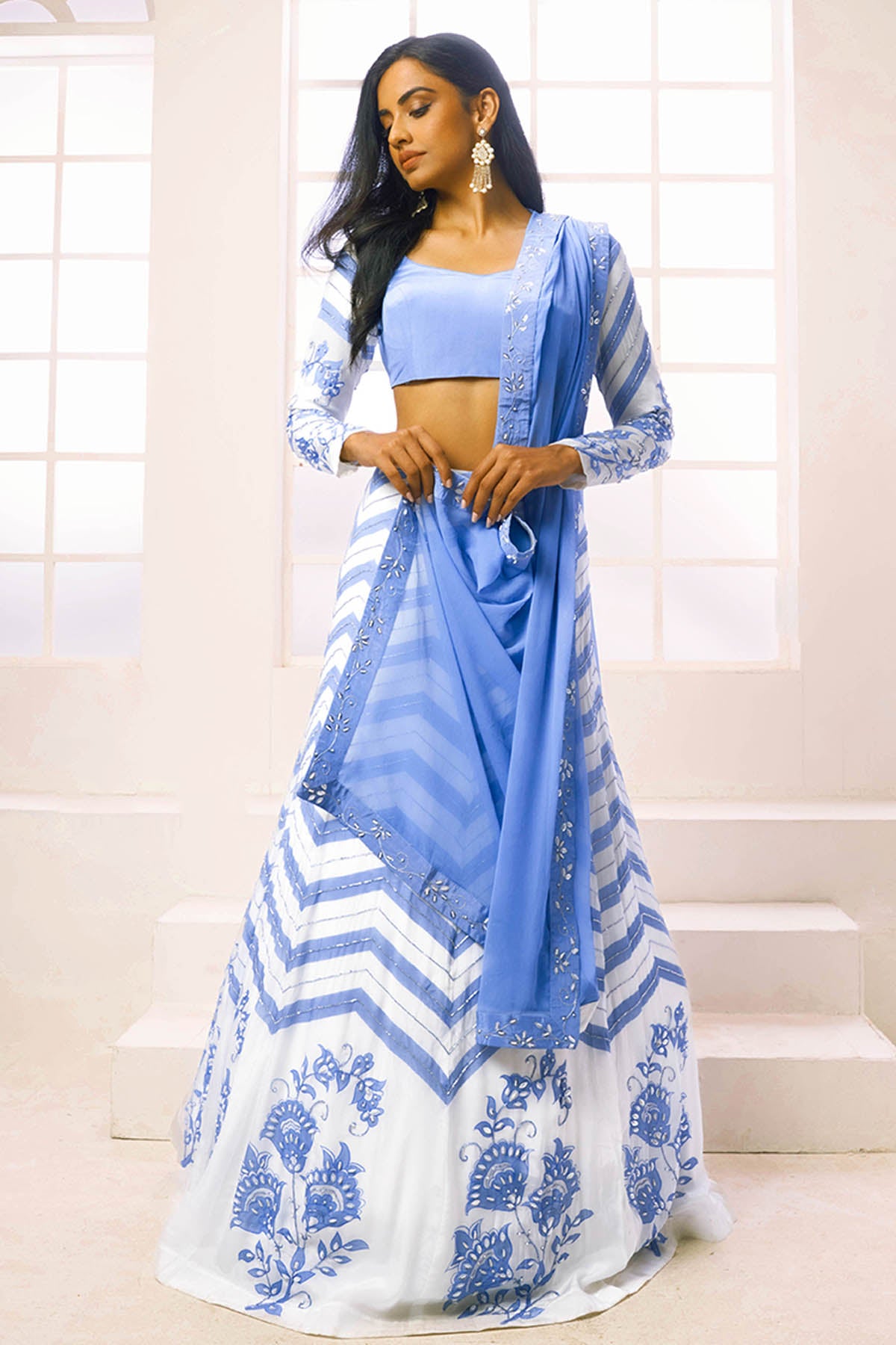 Blue Zig Zag Lehenga Set