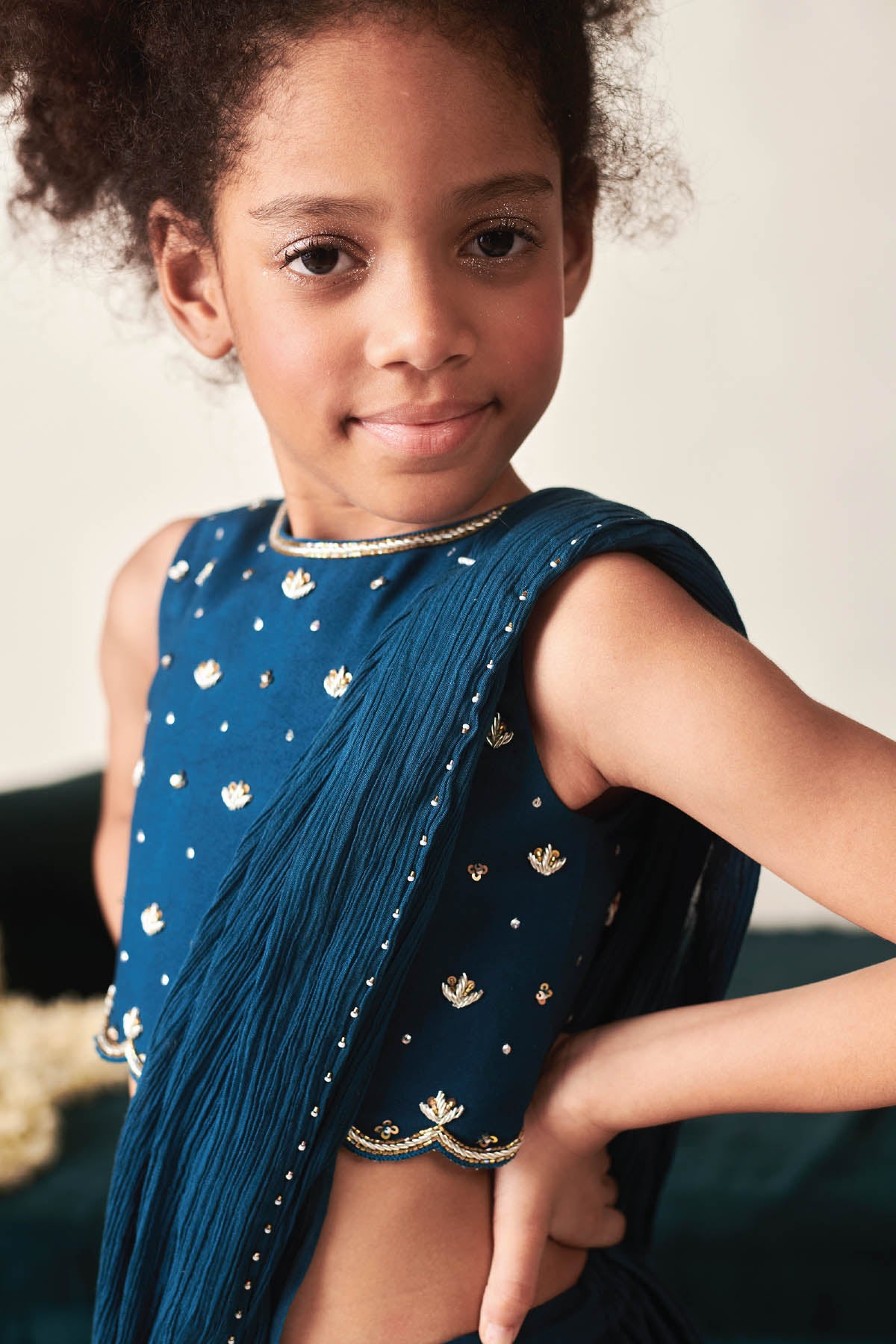 Blue Embroidered Sharara Saree Set