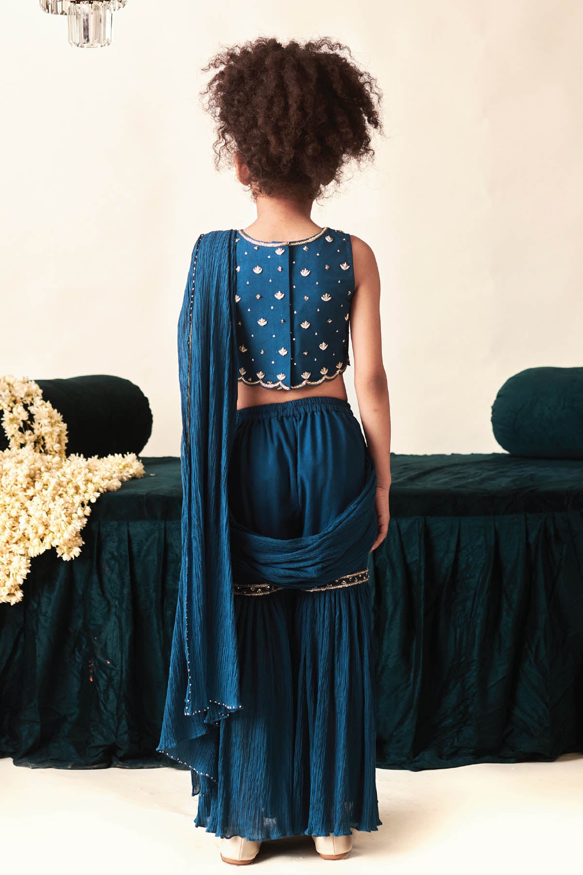 Blue Embroidered Sharara Saree Set