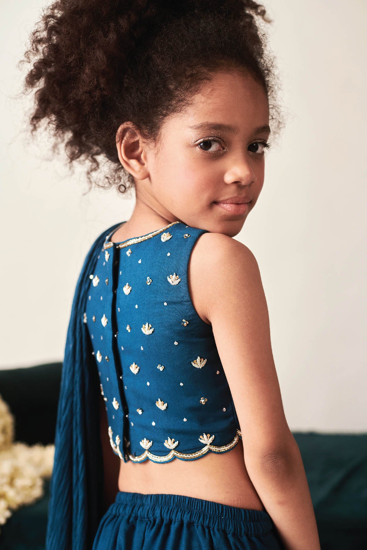 Blue Embroidered Sharara Saree Set