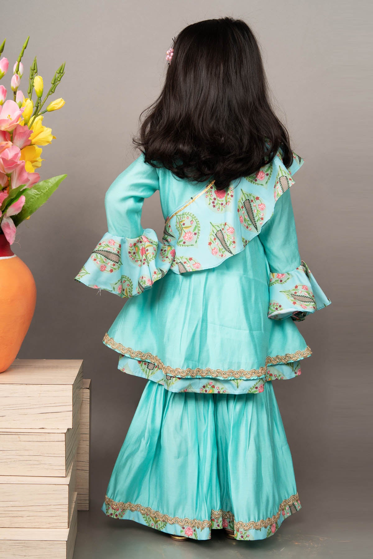 Aqua Blue Embroidered Sharara Set