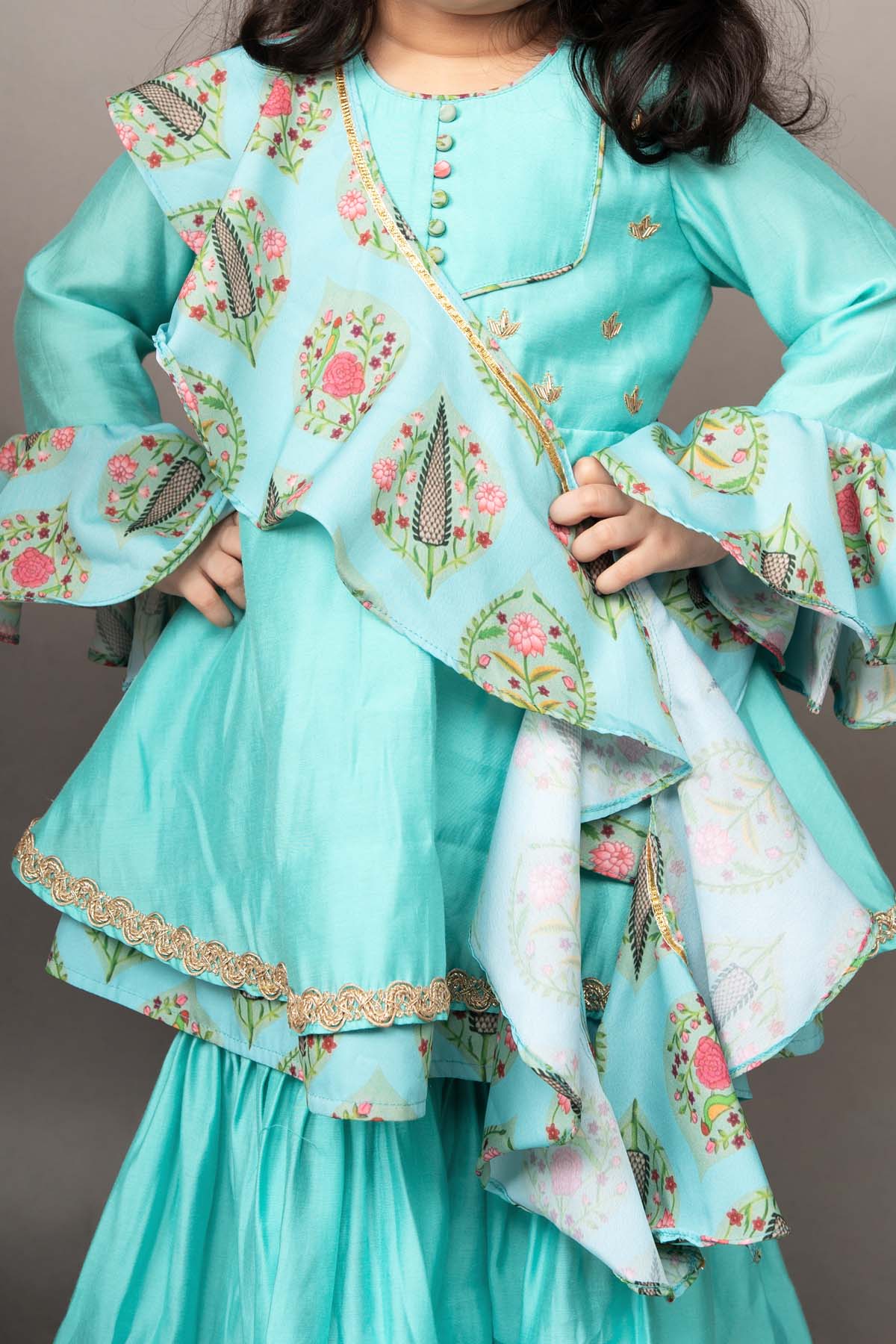 Aqua Blue Embroidered Sharara Set