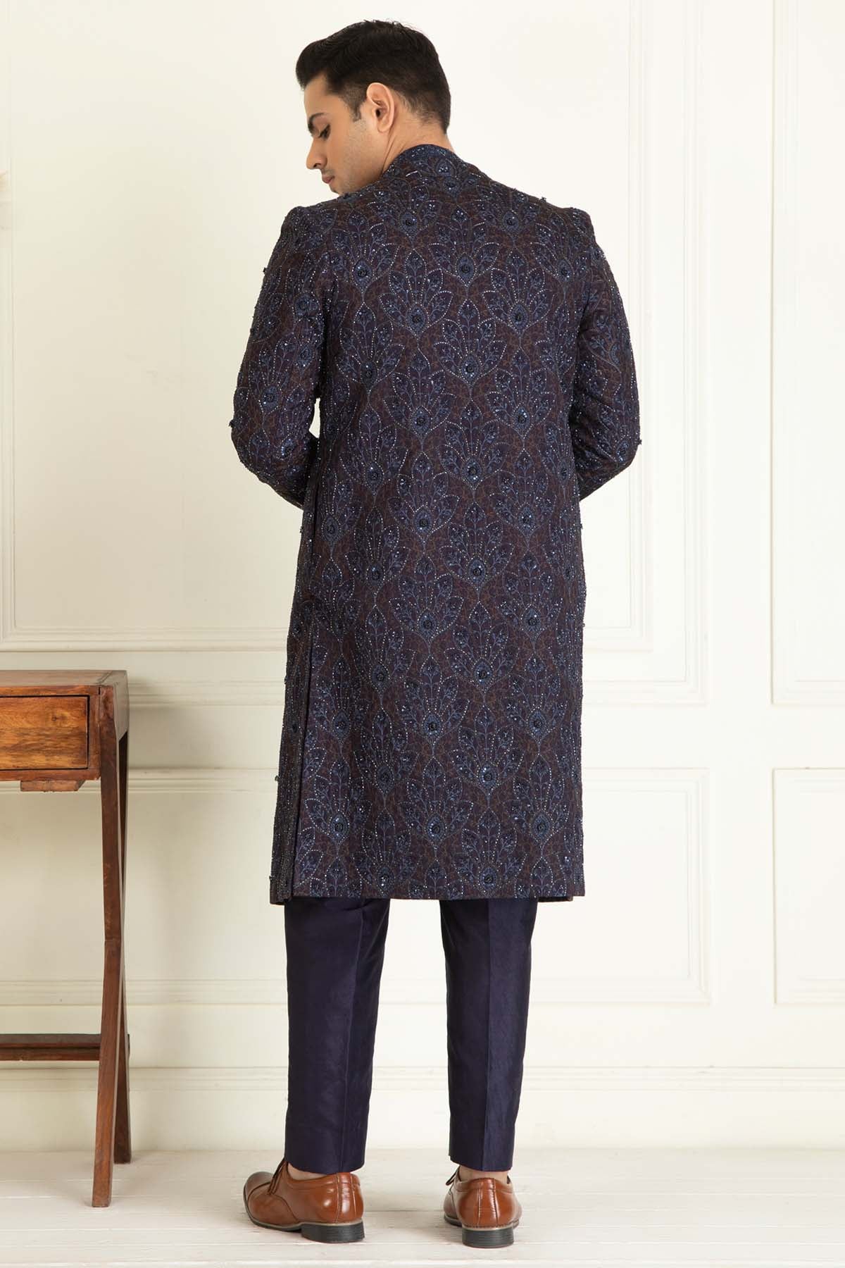 Blue Embroidered Sherwani Set