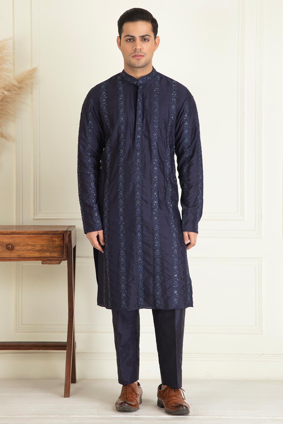 Blue Embroidered Sherwani Set
