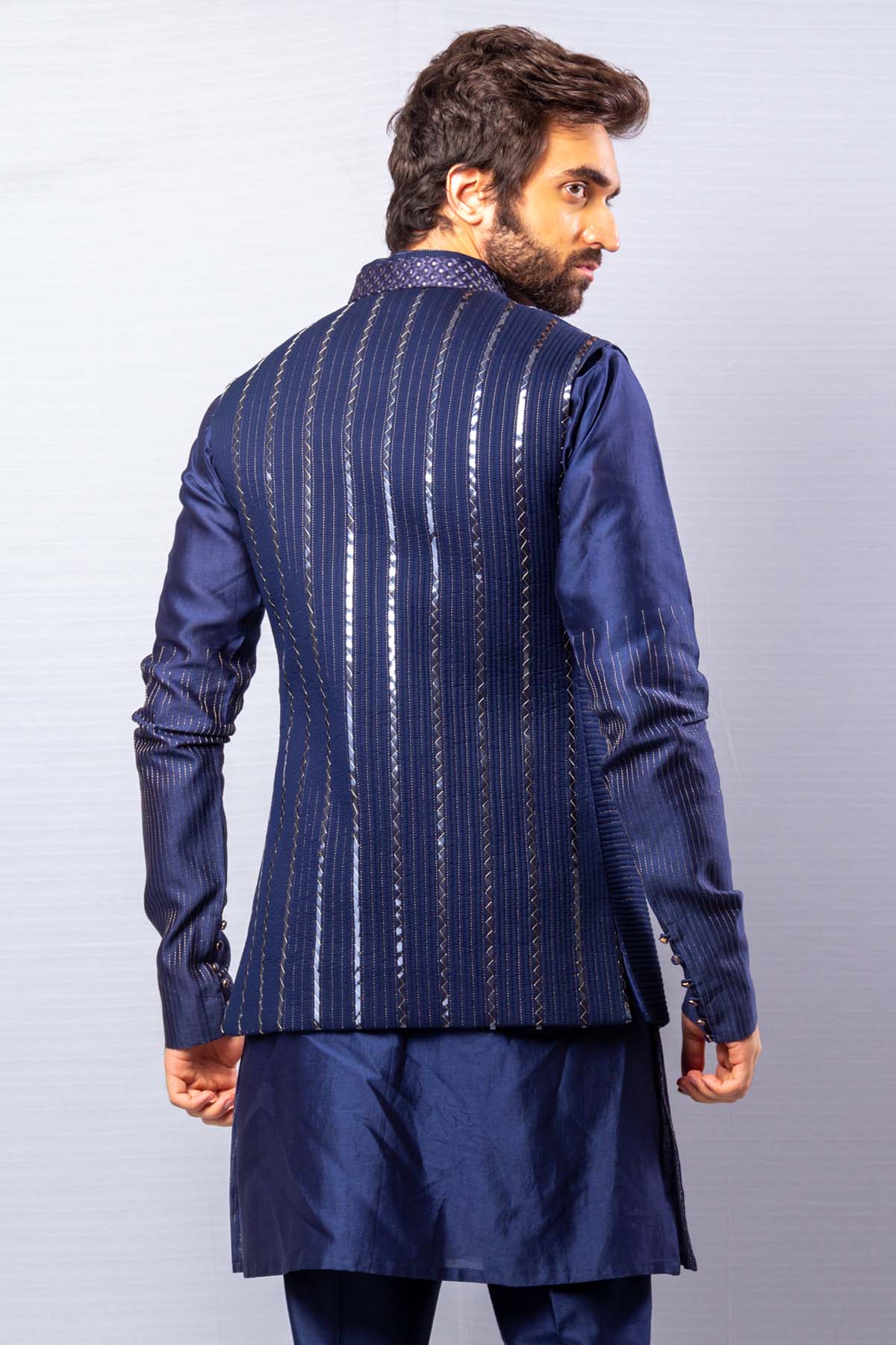 Blue Embroidered Waistcoat Set