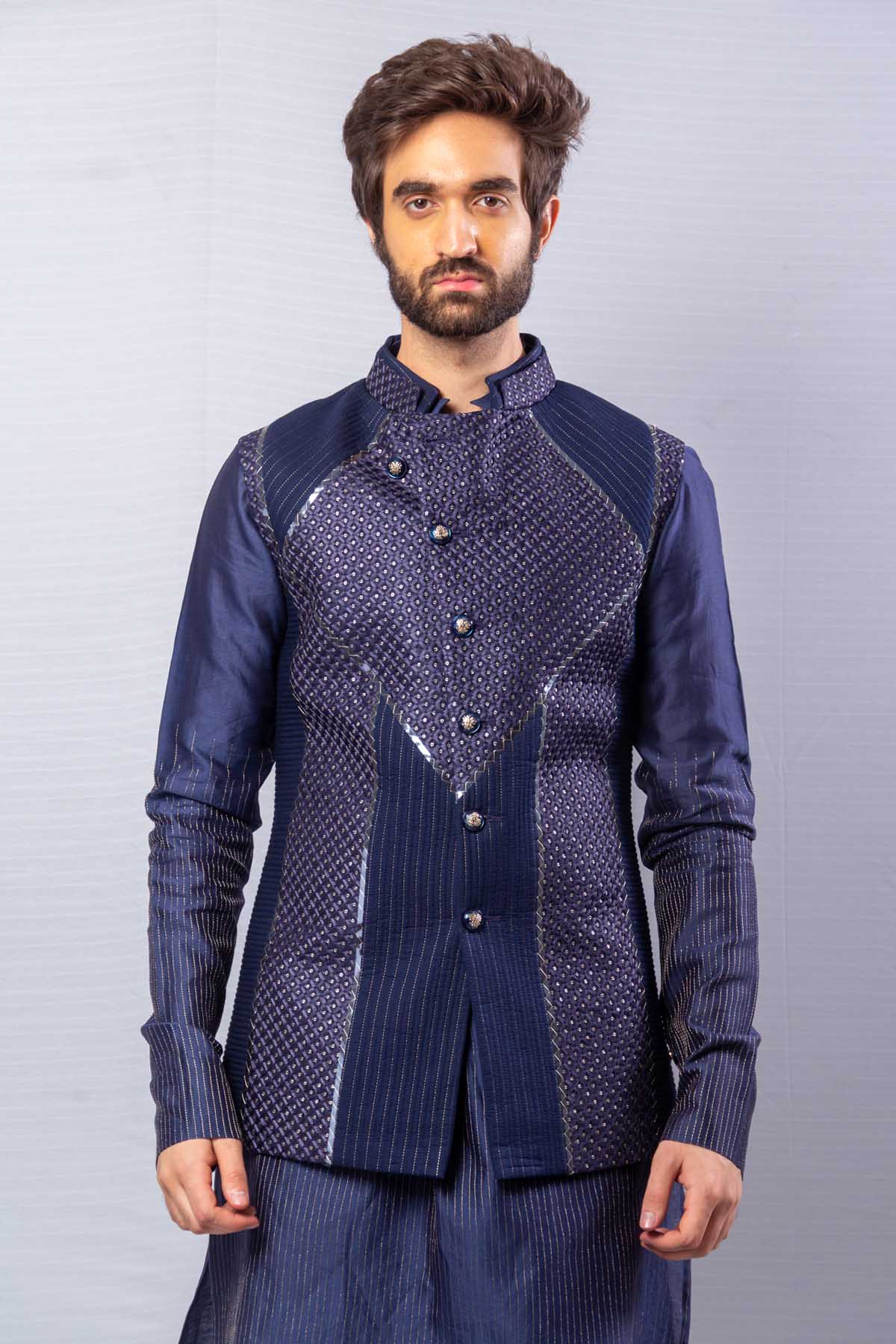 Blue Embroidered Waistcoat Set