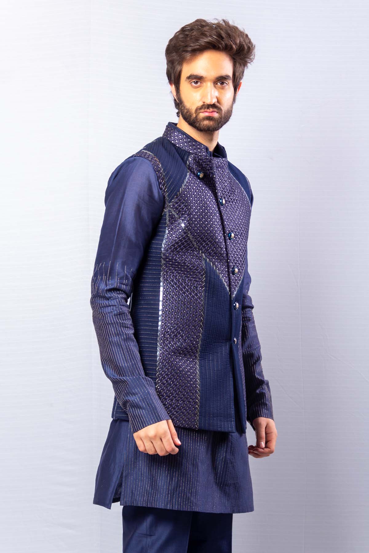 Blue Embroidered Waistcoat Set