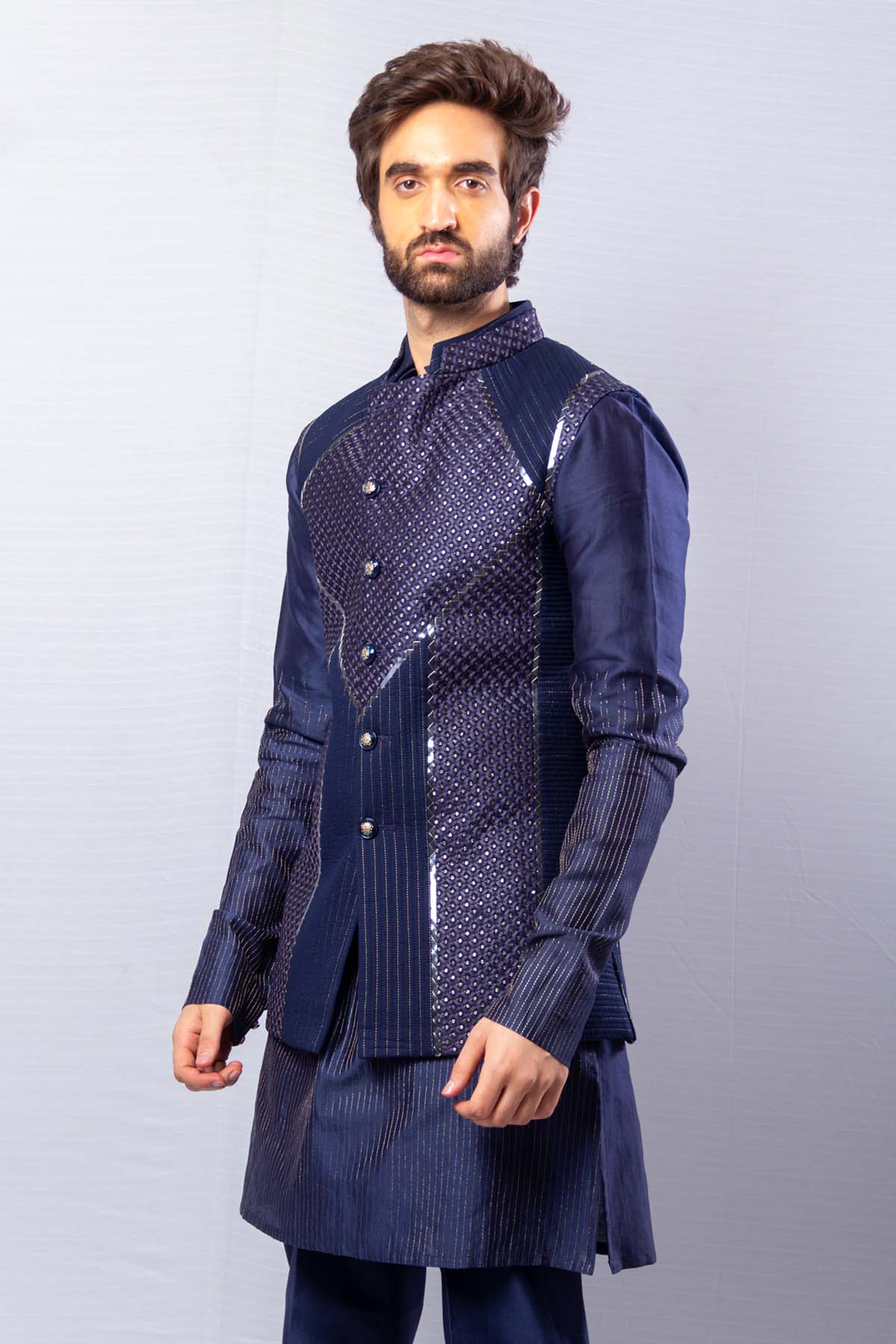 Blue Embroidered Waistcoat Set