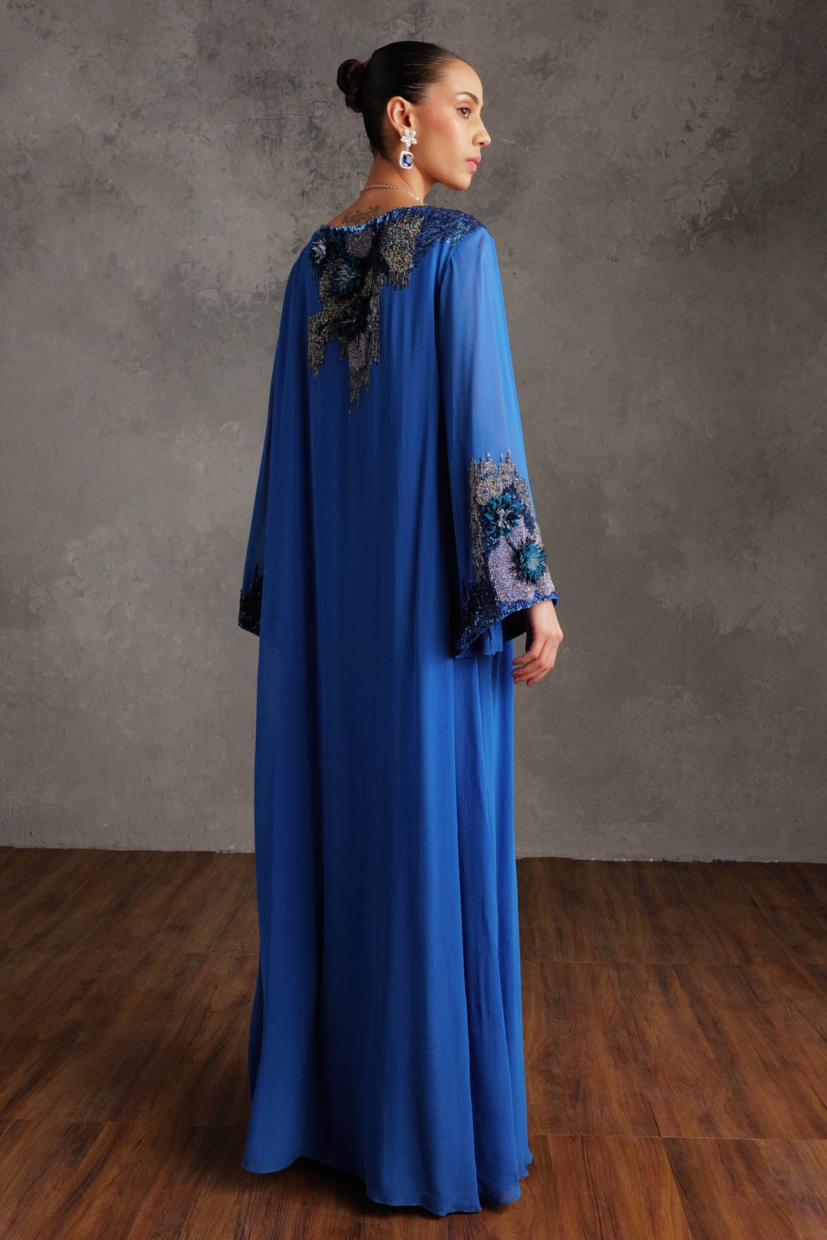 Blue Floral Applique Gown