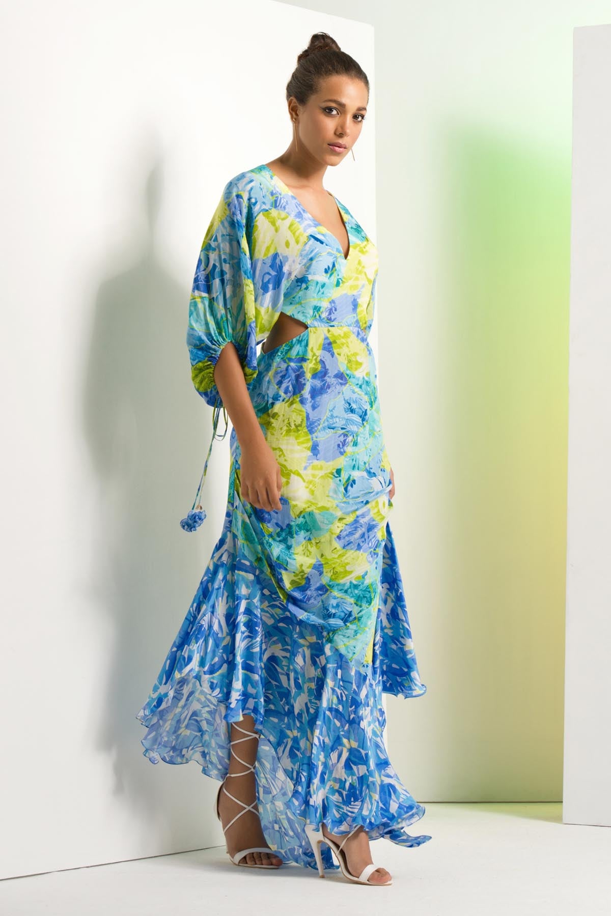 Blue Floral Asymmetric Dress