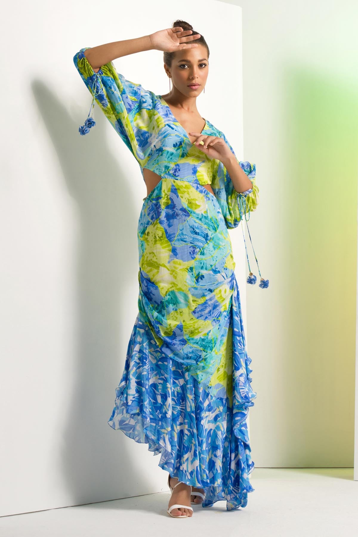 Blue Floral Asymmetric Dress