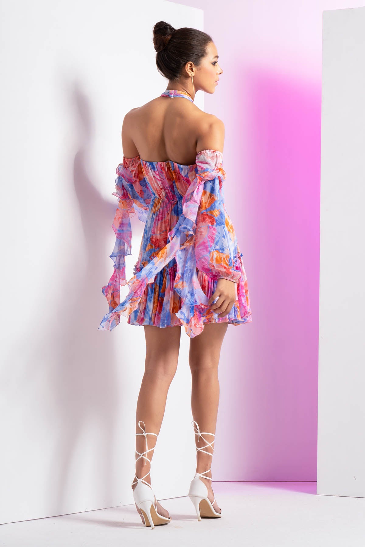 Blue Floral Chiffon Dress