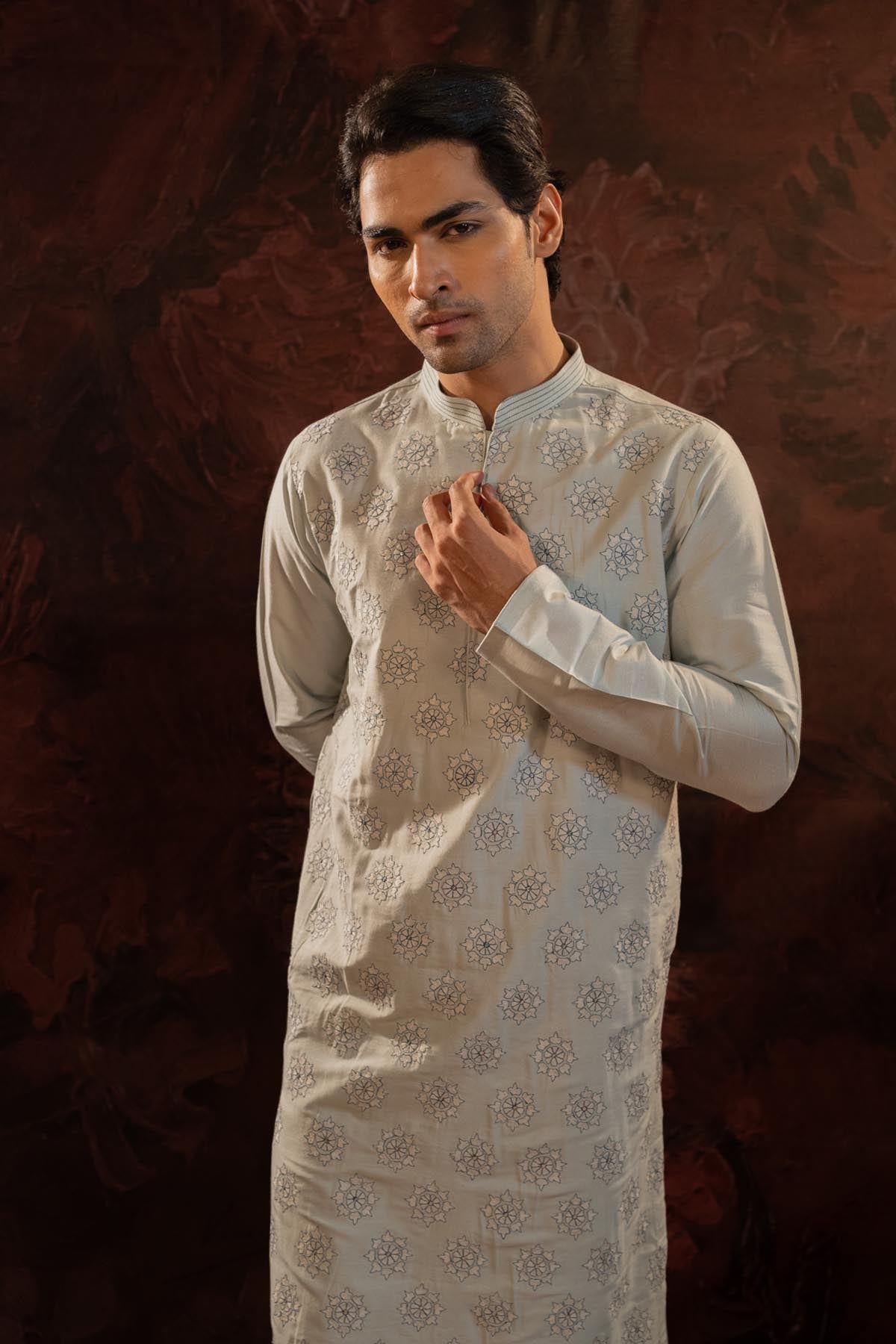 Blue Floral Embroidered Kurta Set