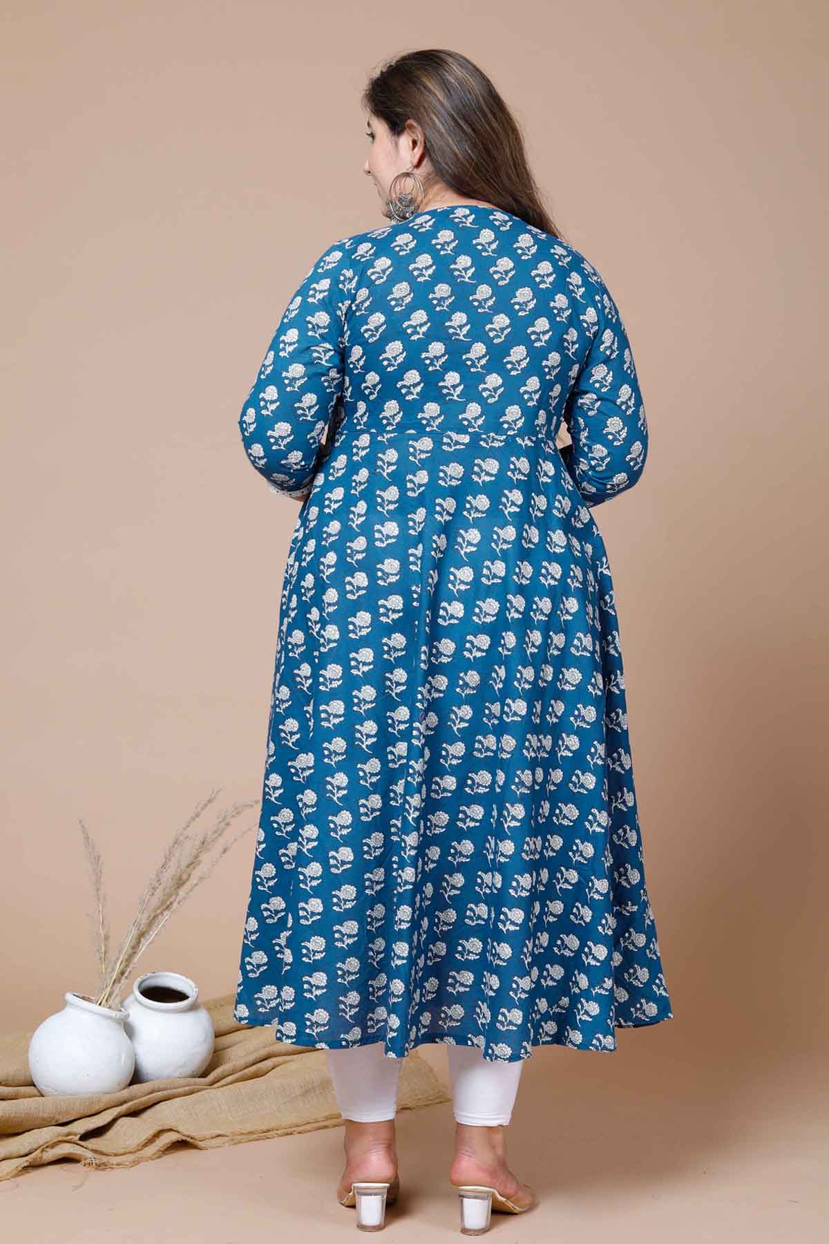 Blue Floral Kurta With Dupatta