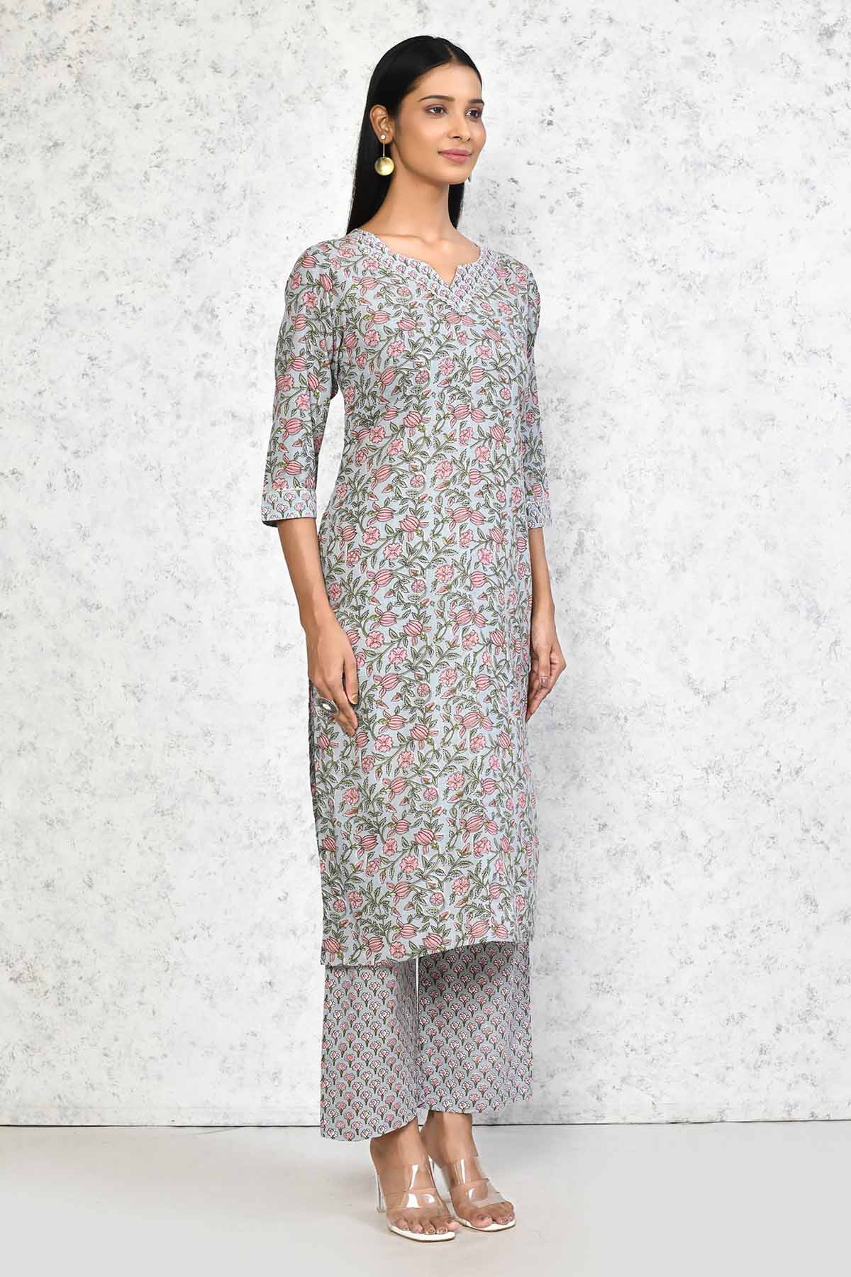 Blue Floral Kurta & Palazzo Set