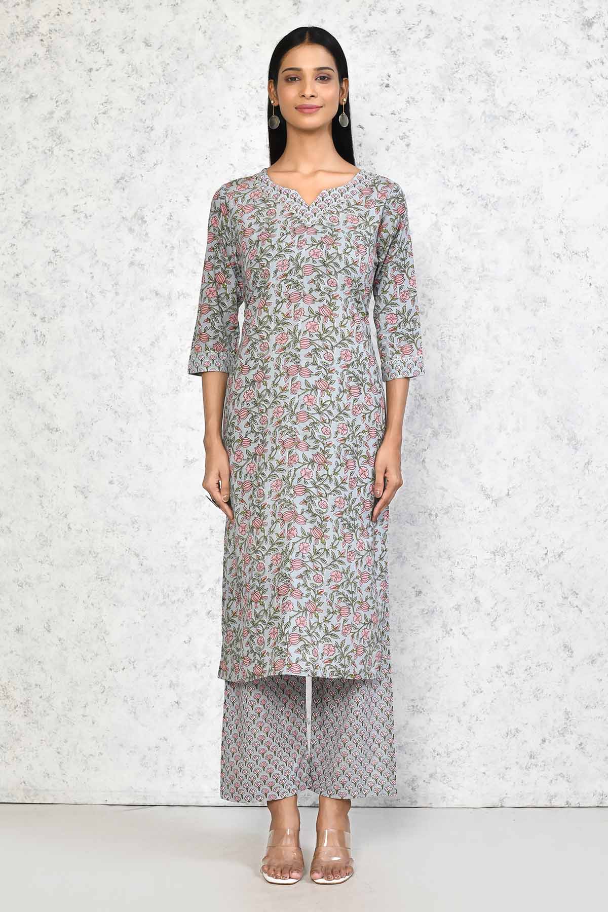 Blue Floral Kurta & Palazzo Set