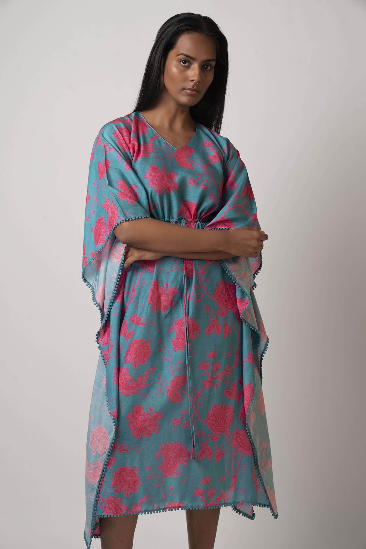 Blue Floral Muslin Kaftan
