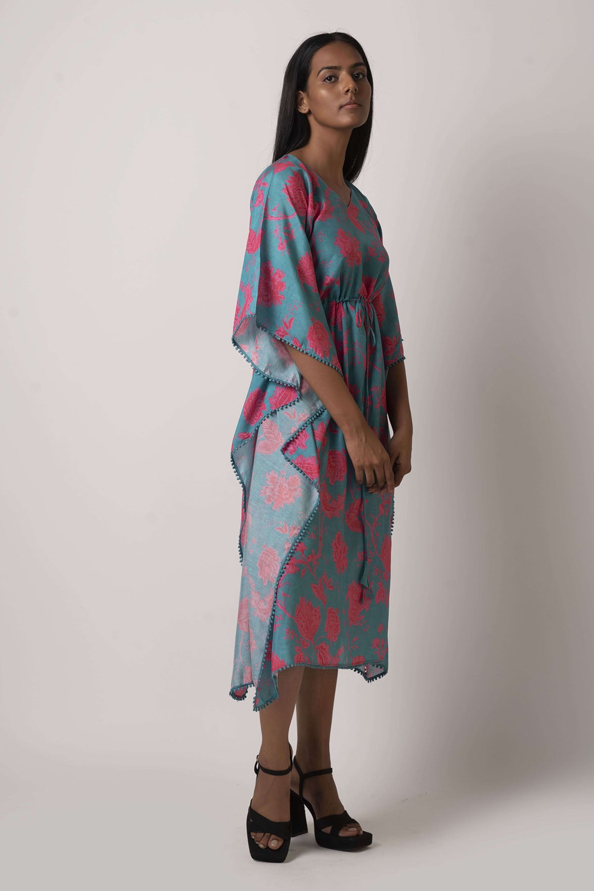 Blue Floral Muslin Kaftan