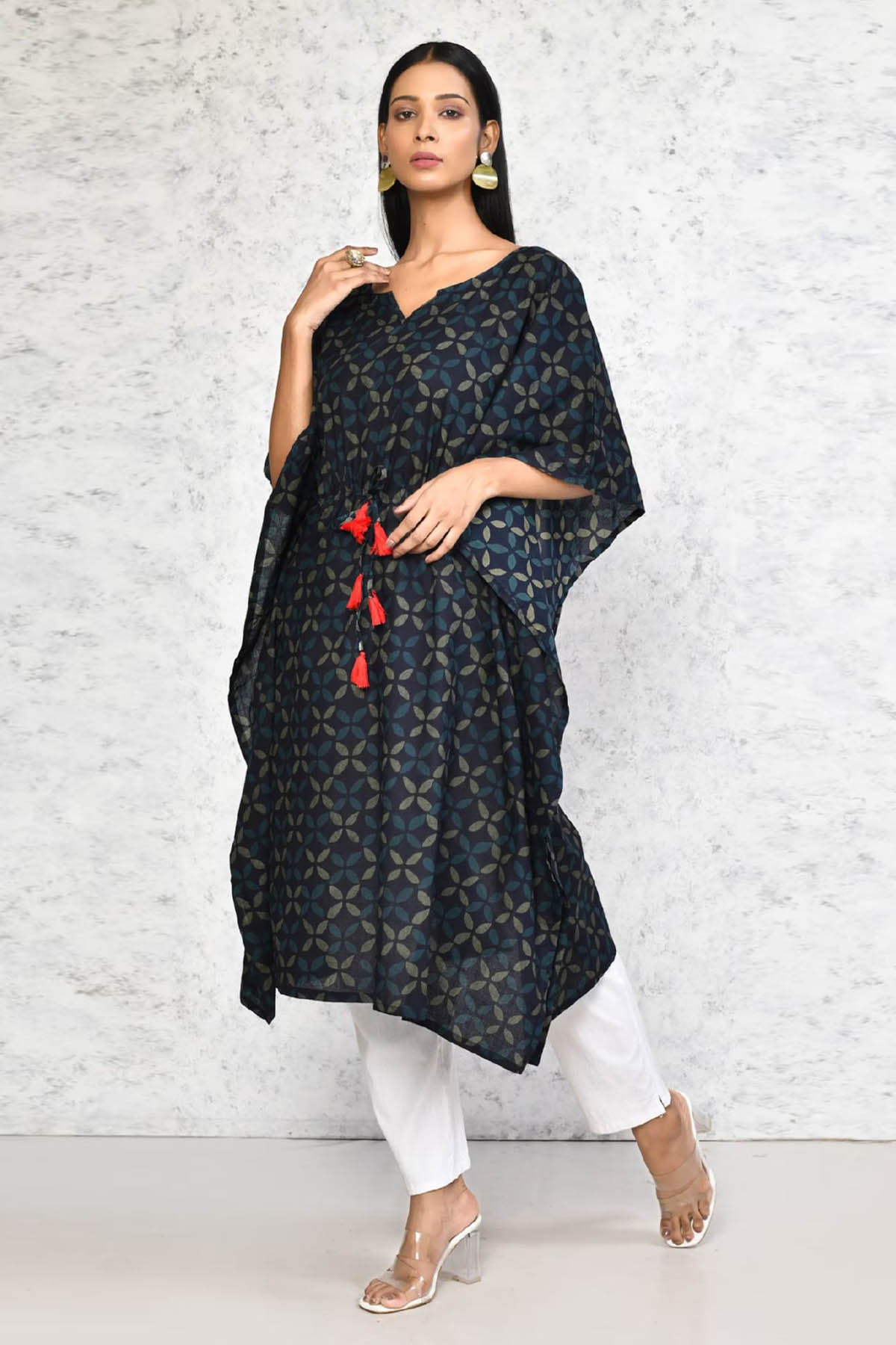 Blue Floral Print Kaftan