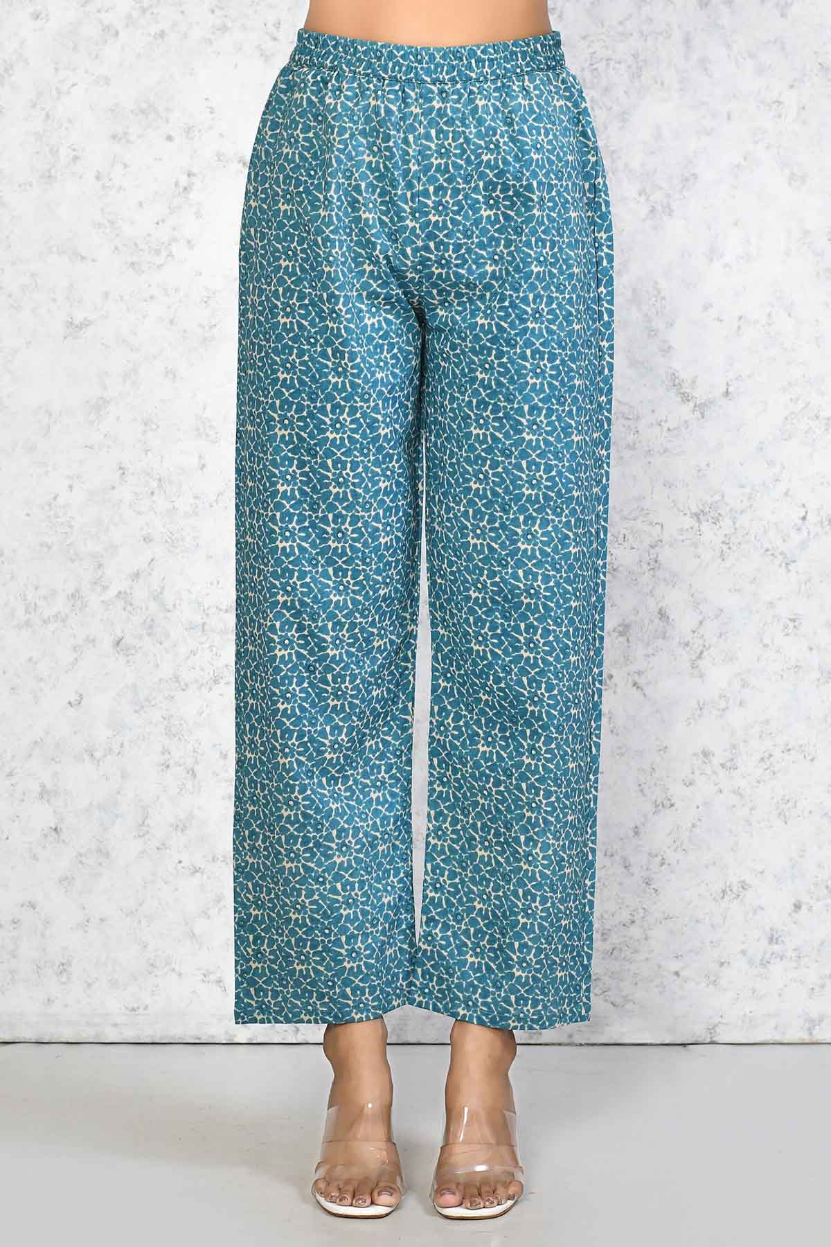 Blue Printed Cotton Kurta Set