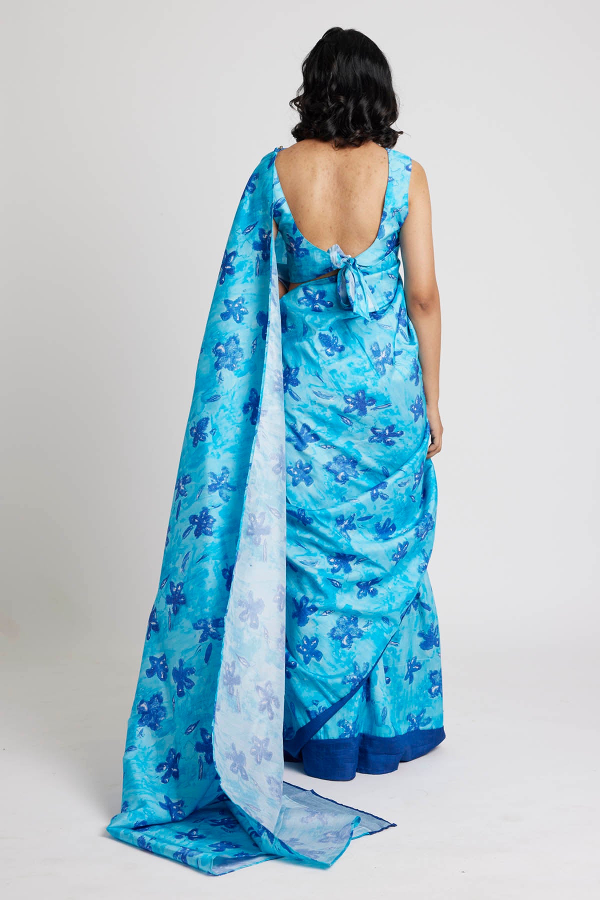 Blue Floral Print Saree